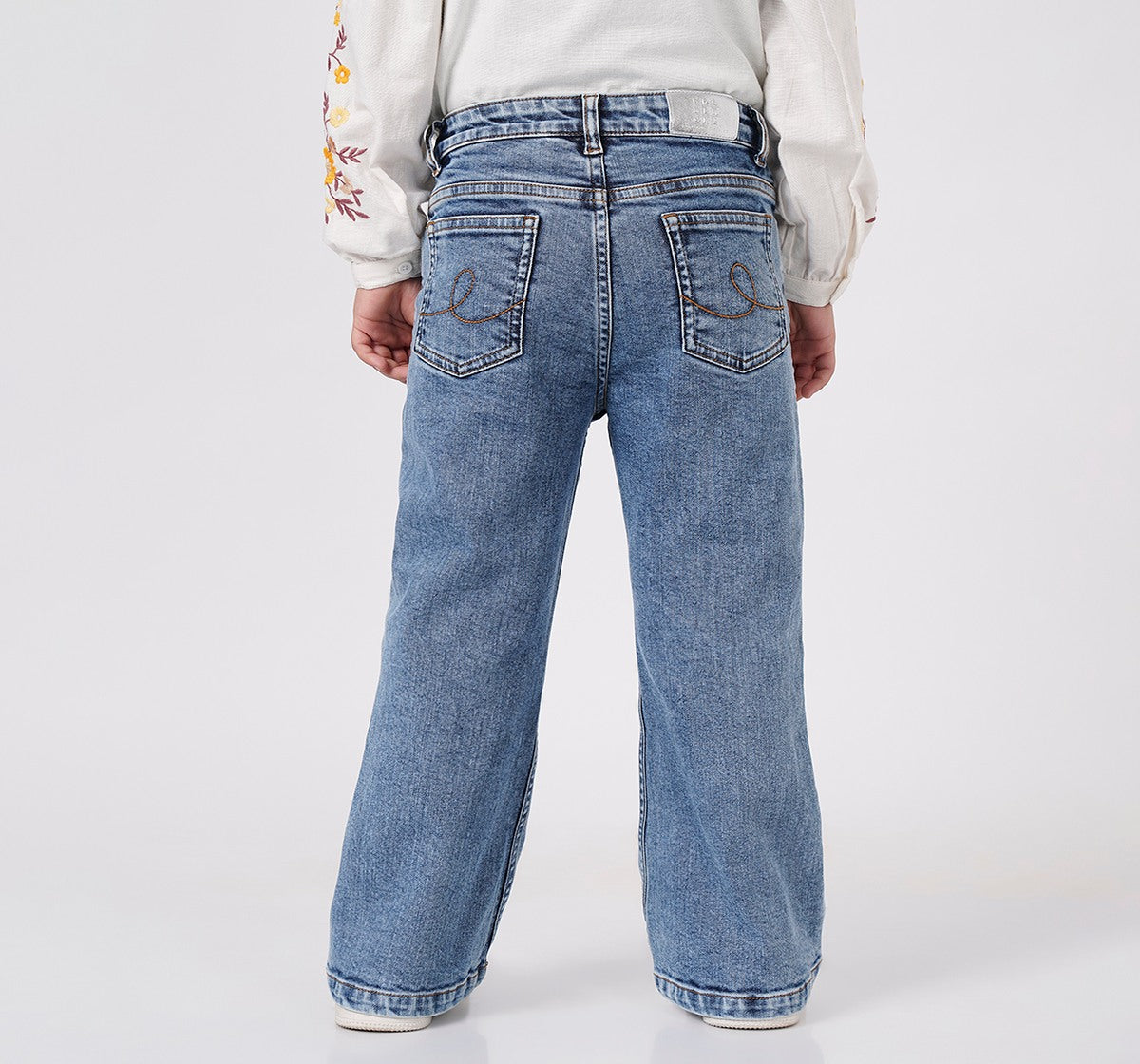 Barided Waist Bootcut Fit Jeans Blue