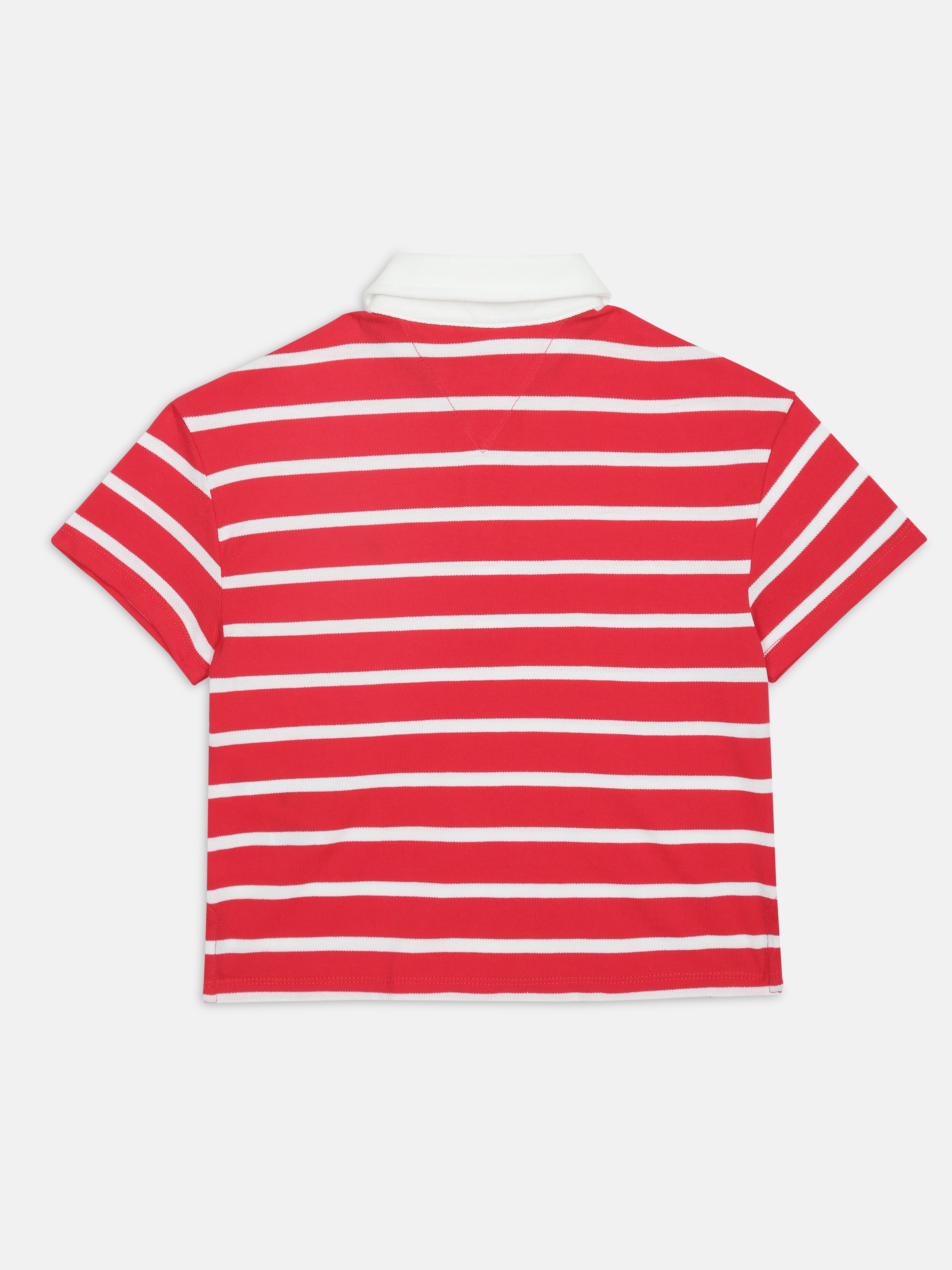Boys Red Striped Polo Knit T-Shirt