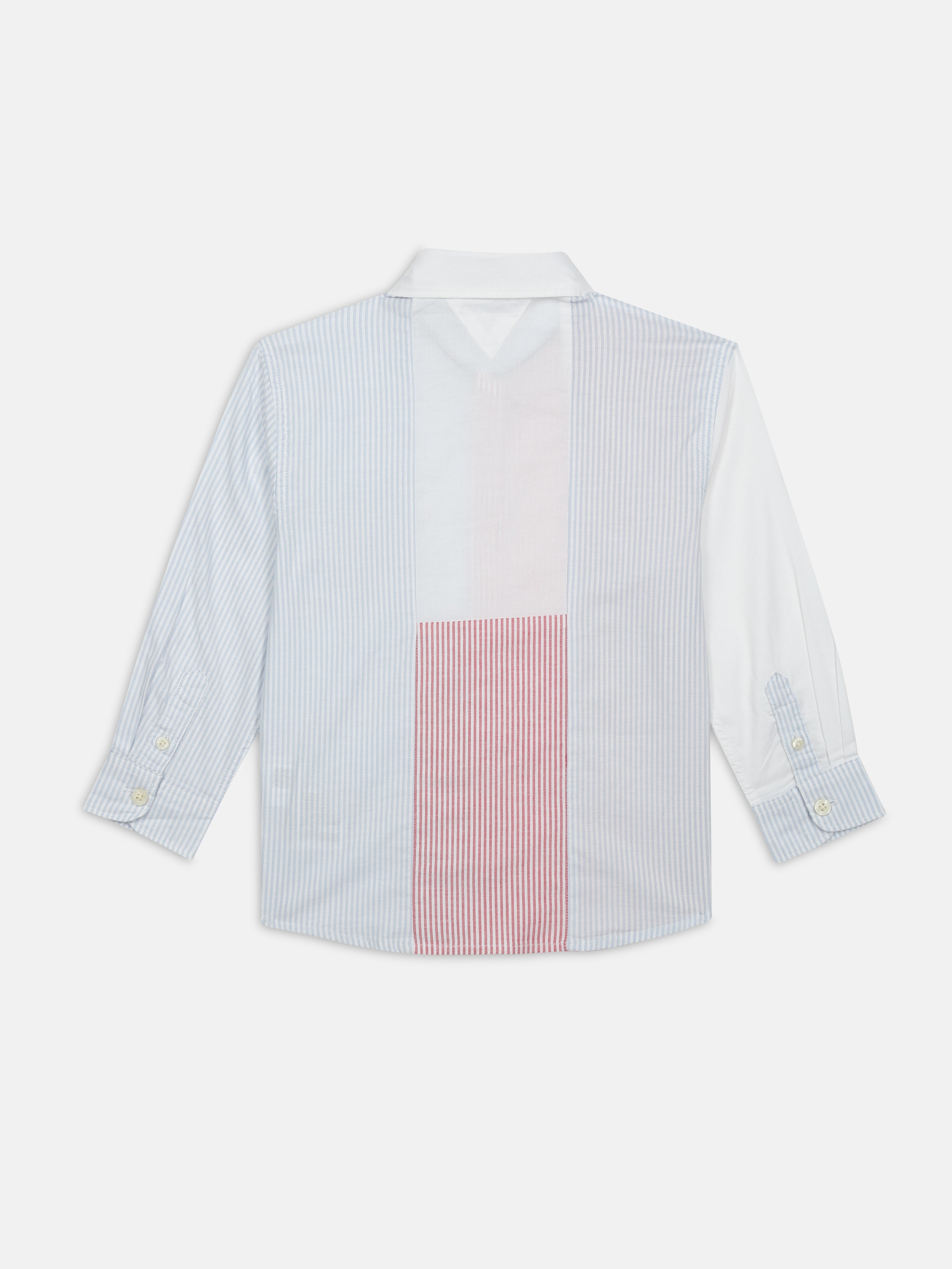 Boys Red Striped Organic Cotton Woven Shirt Regular Fit