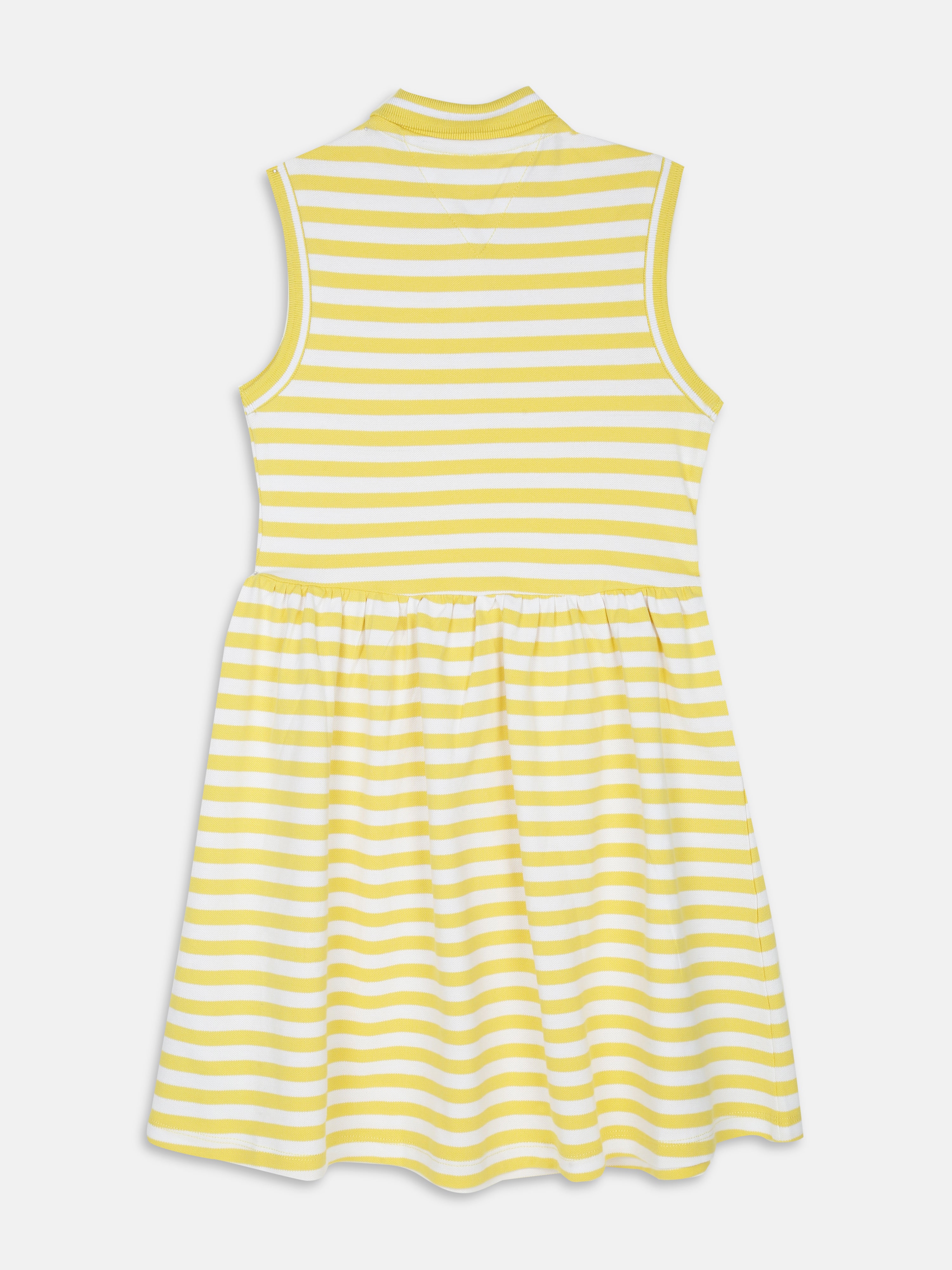 Girls Yellow Striped Polo Collar A-Line Dress