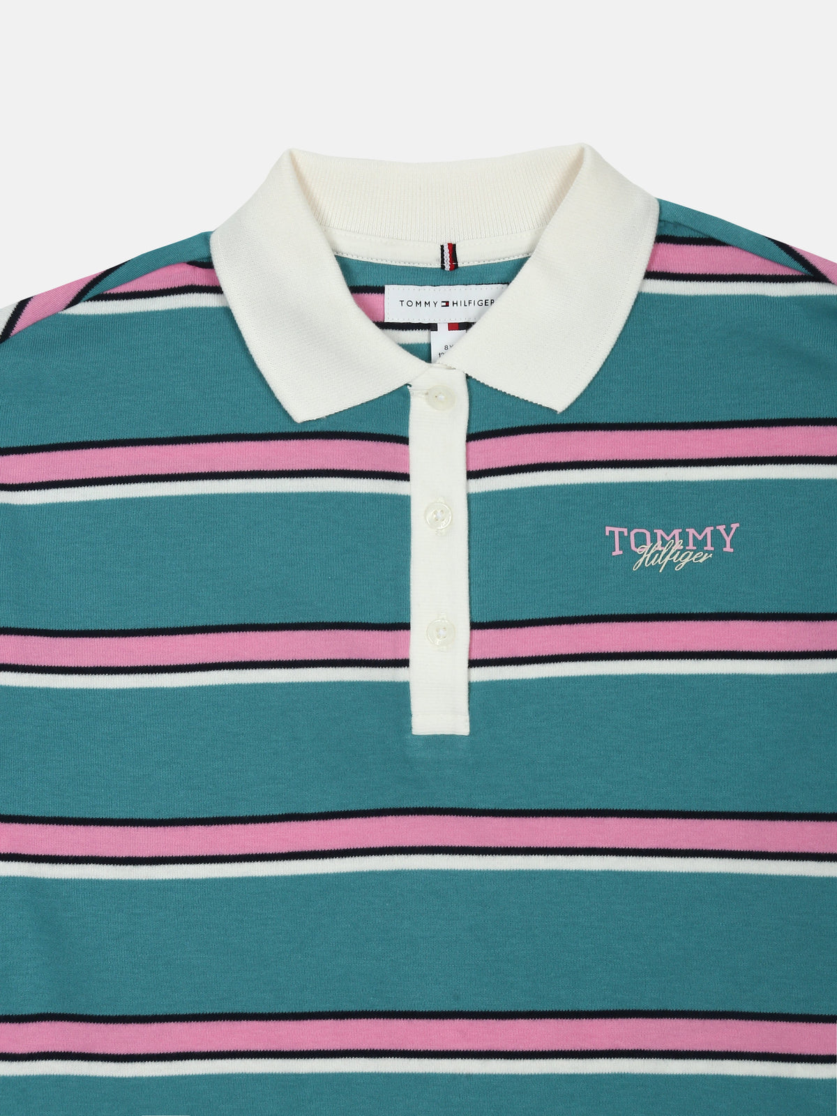 Striped Cotton Polo T-Shirt for Girls Teal
