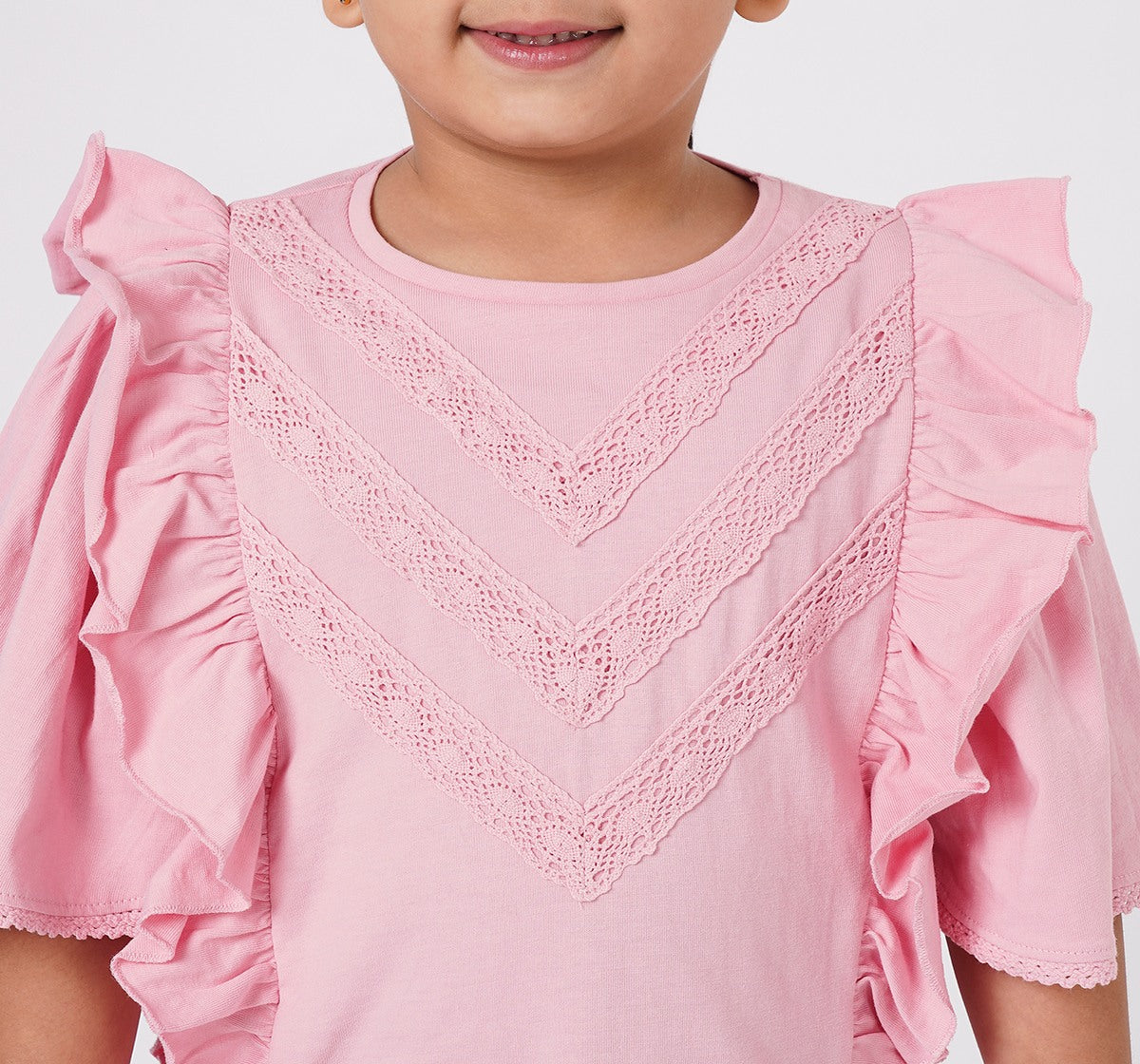 Ruffled Tee with Cotton Crochet Lace Pink