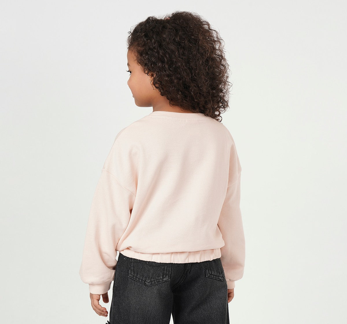 Balloon Hem Sweatshirt with Applique Pink Relaxed Fit