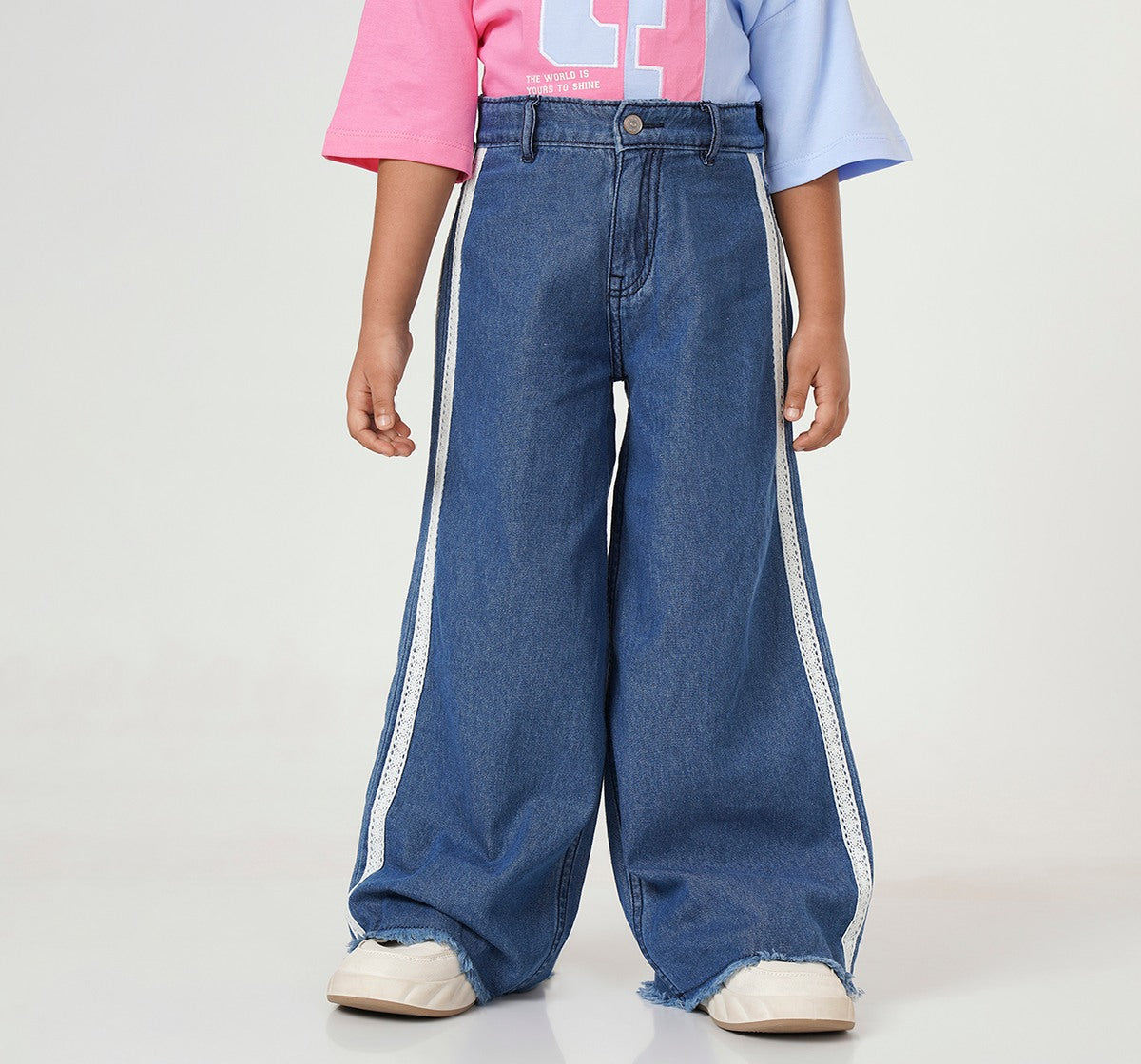 Wide Leg Fit with Cotton Tape Side Jeans Blue