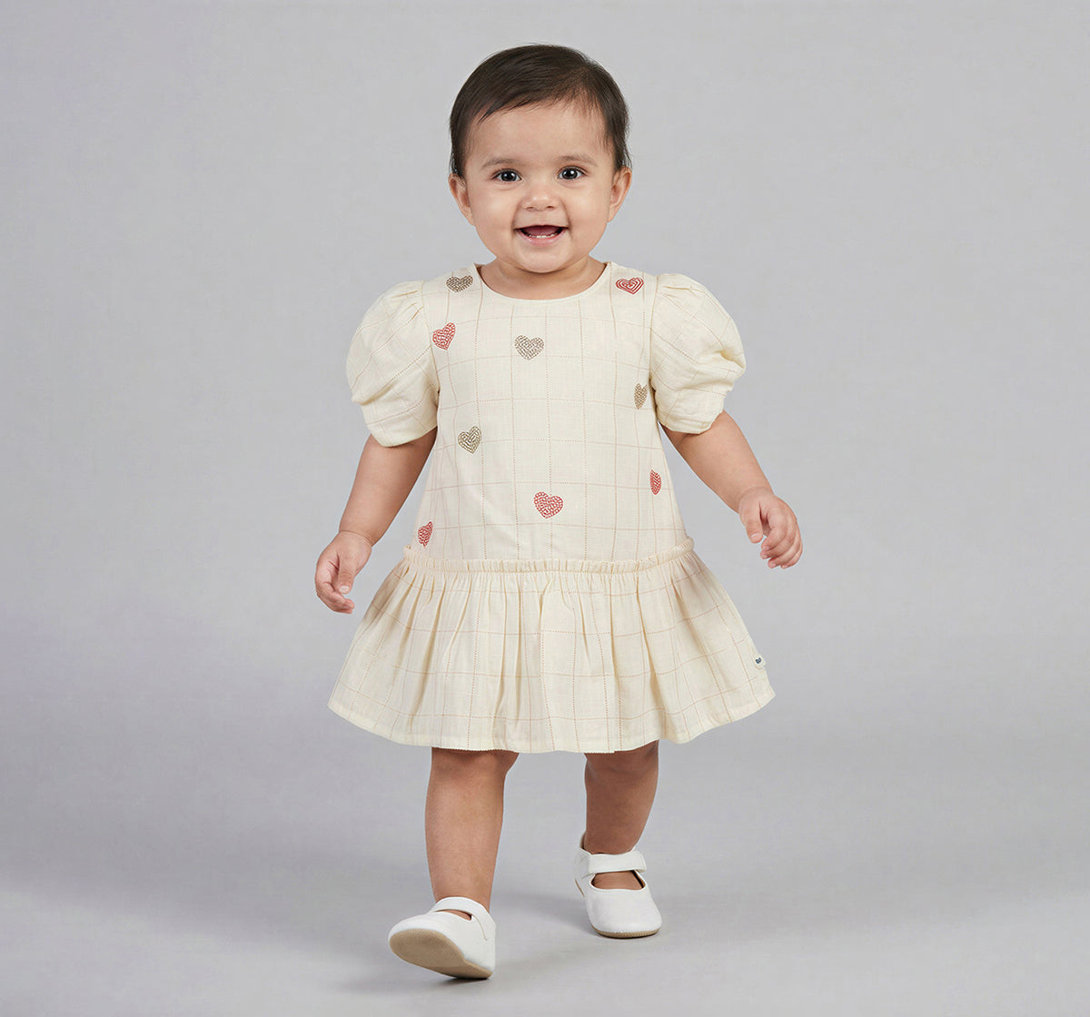 Infant Girls Ivory Embroidered Heart Dress with Bloomers