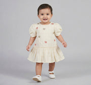 Infant Girls Ivory Embroidered Heart Dress with Bloomers