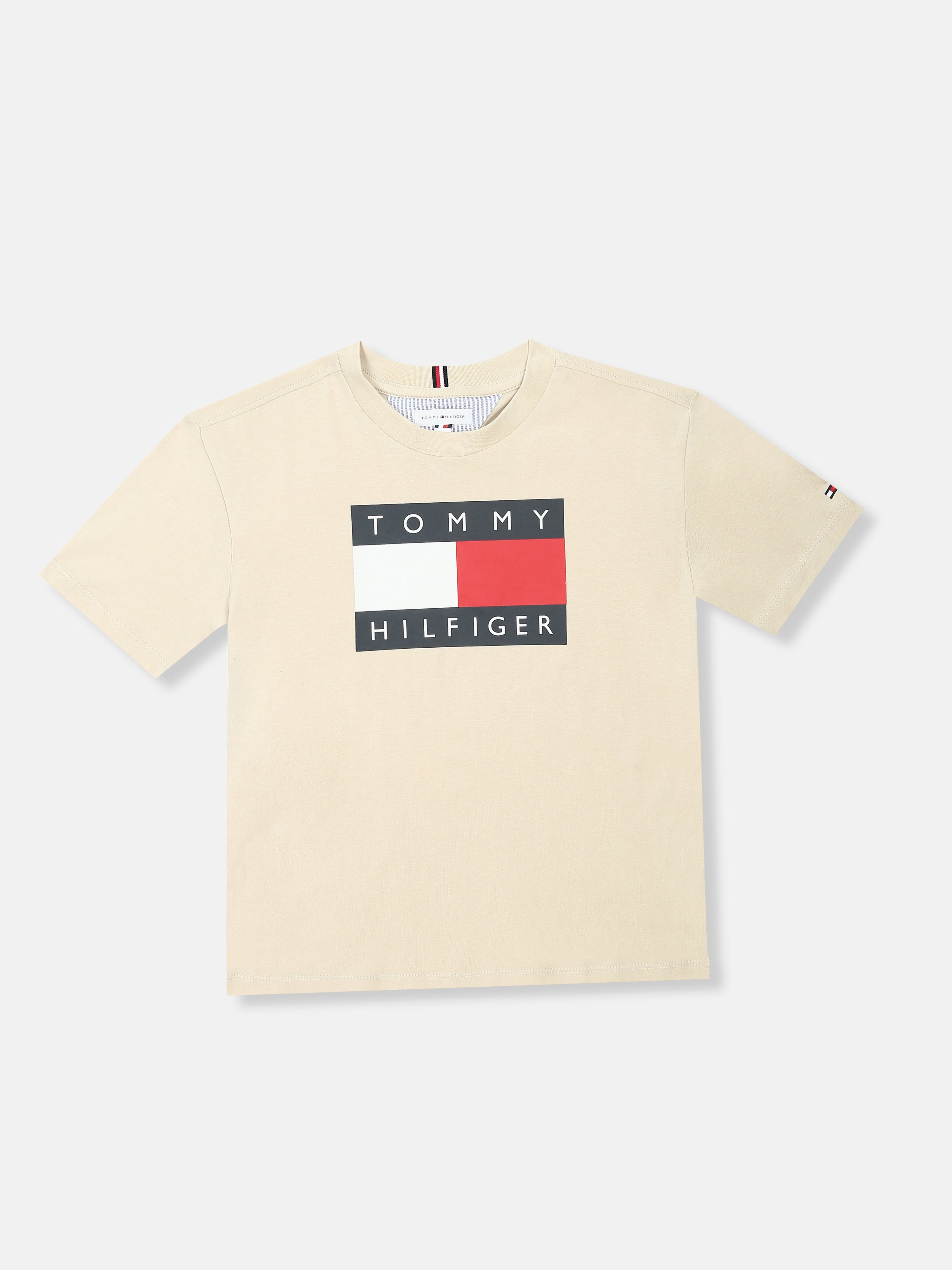 Logo Beige Regenerative Cotton T-Shirt for Boys