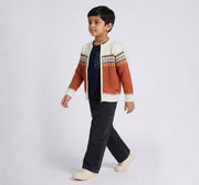 Jacquard Front Open Sweater Orange