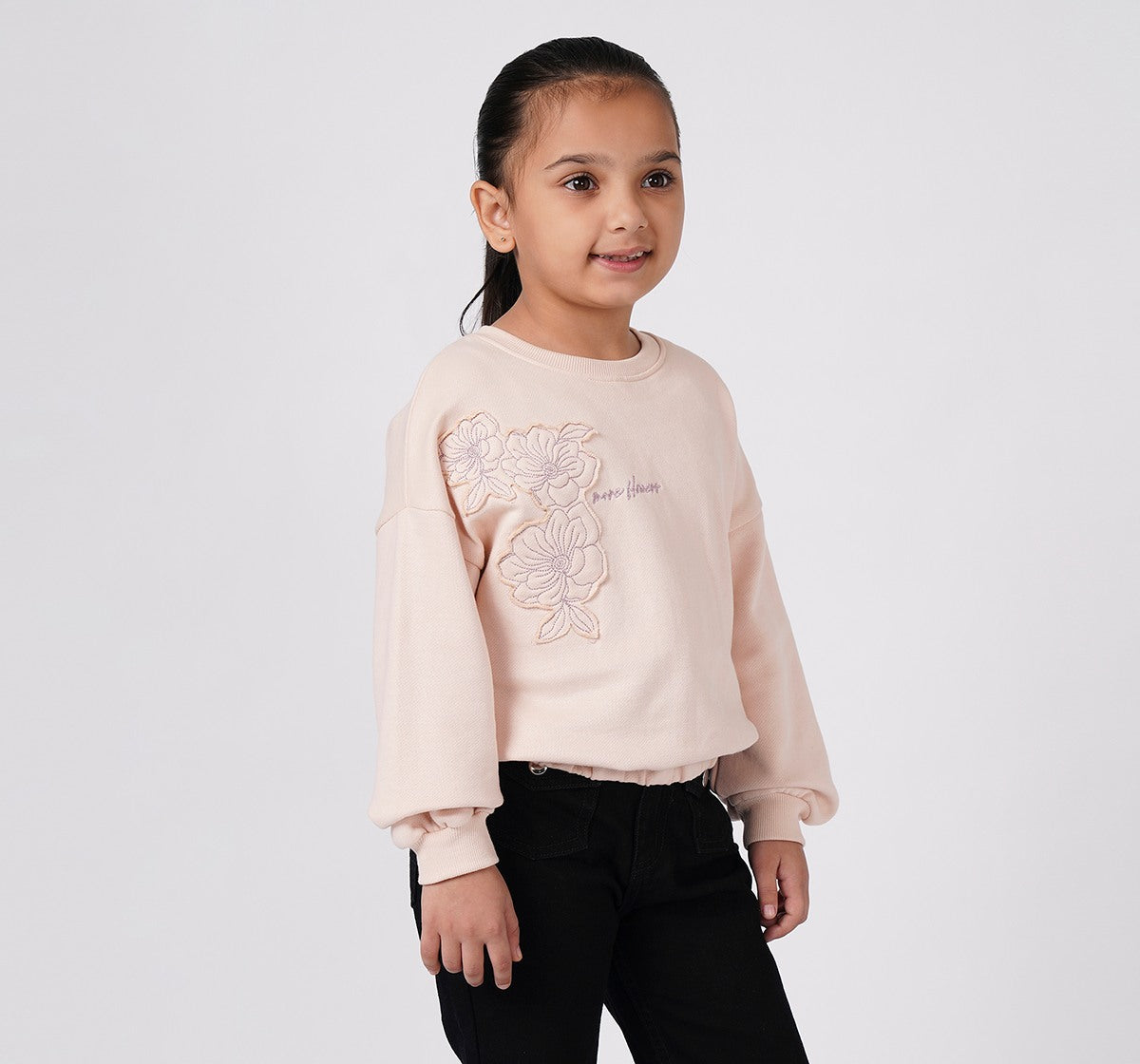 Balloon Hem Sweatshirt with Applique Pink Regular Fit