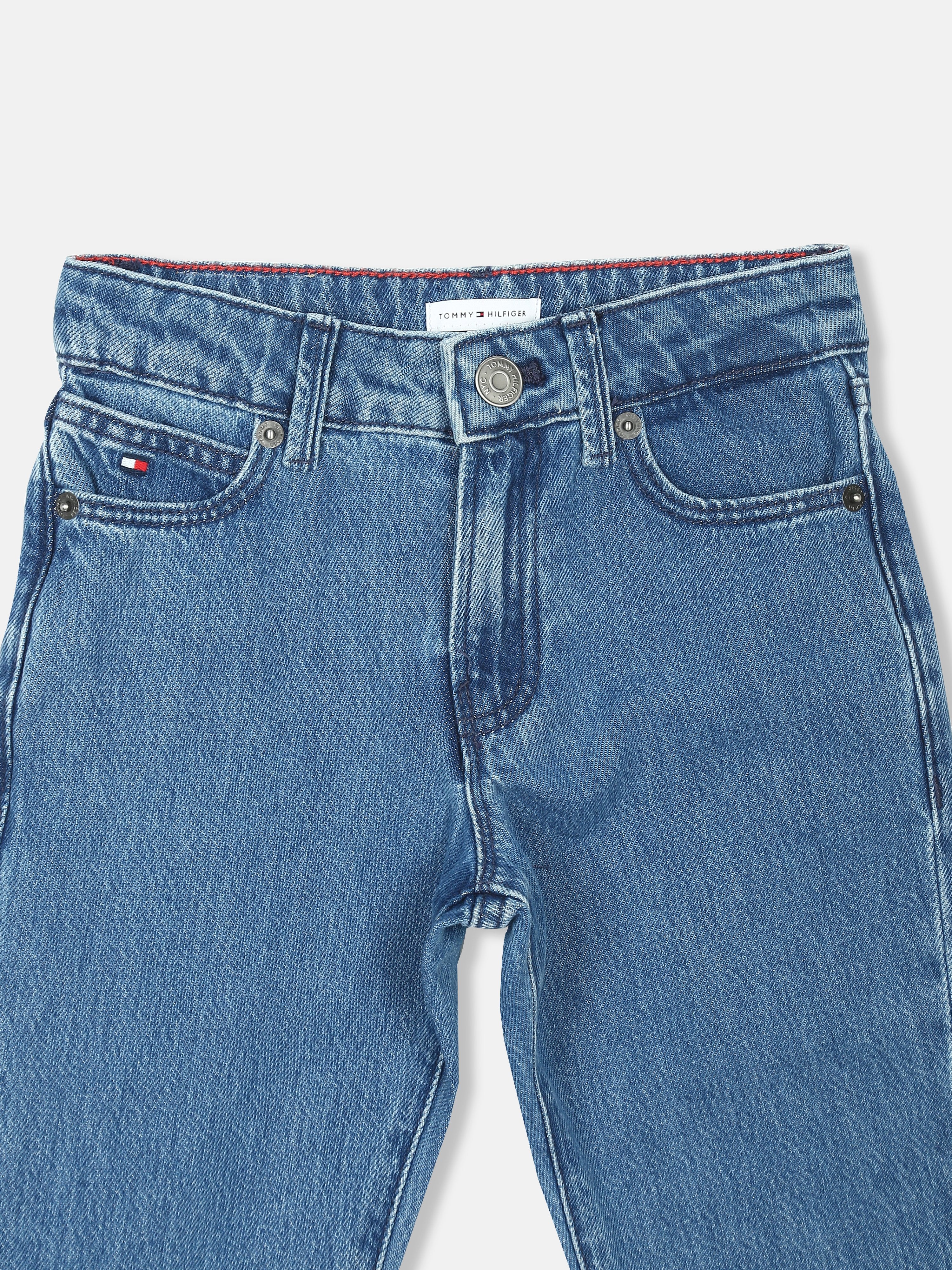 Mid-Wash Blue Lyocell Blend Straight Fit Jeans for Boys