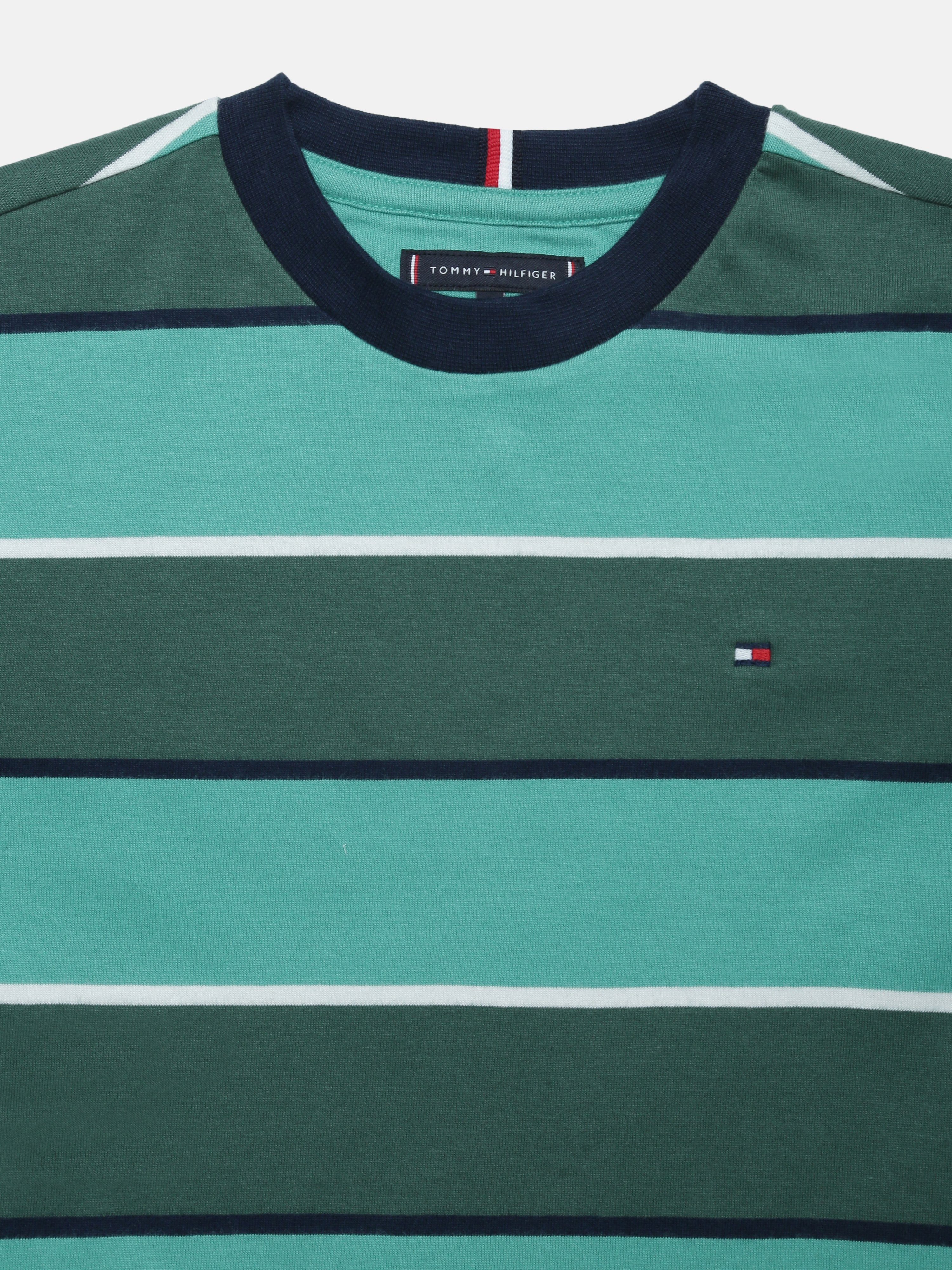 Boys Green Striped Crew Neck Knit T-Shirt