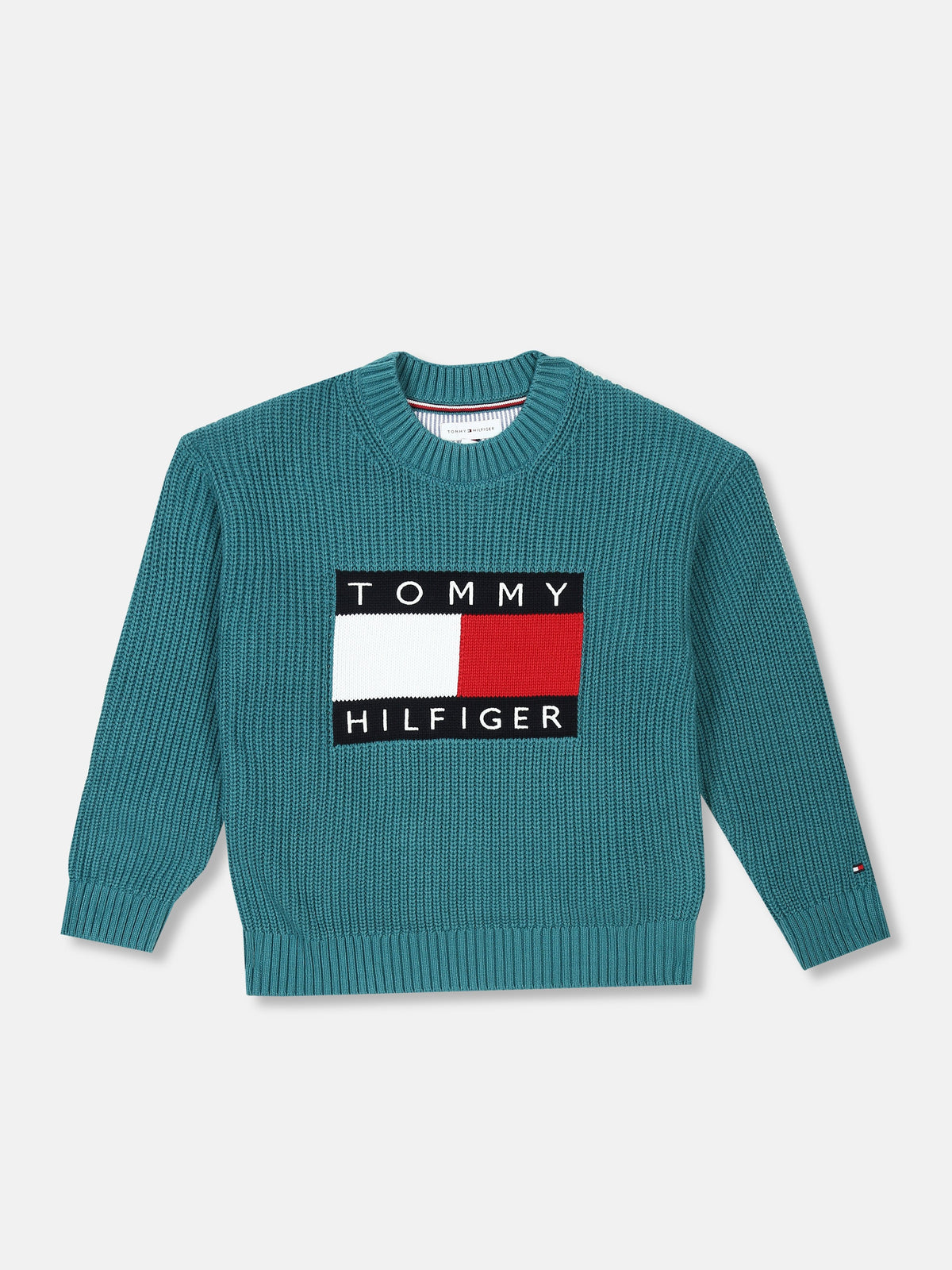 Boys Embroidered Logo Regular Fit Sweater Platinum Teal