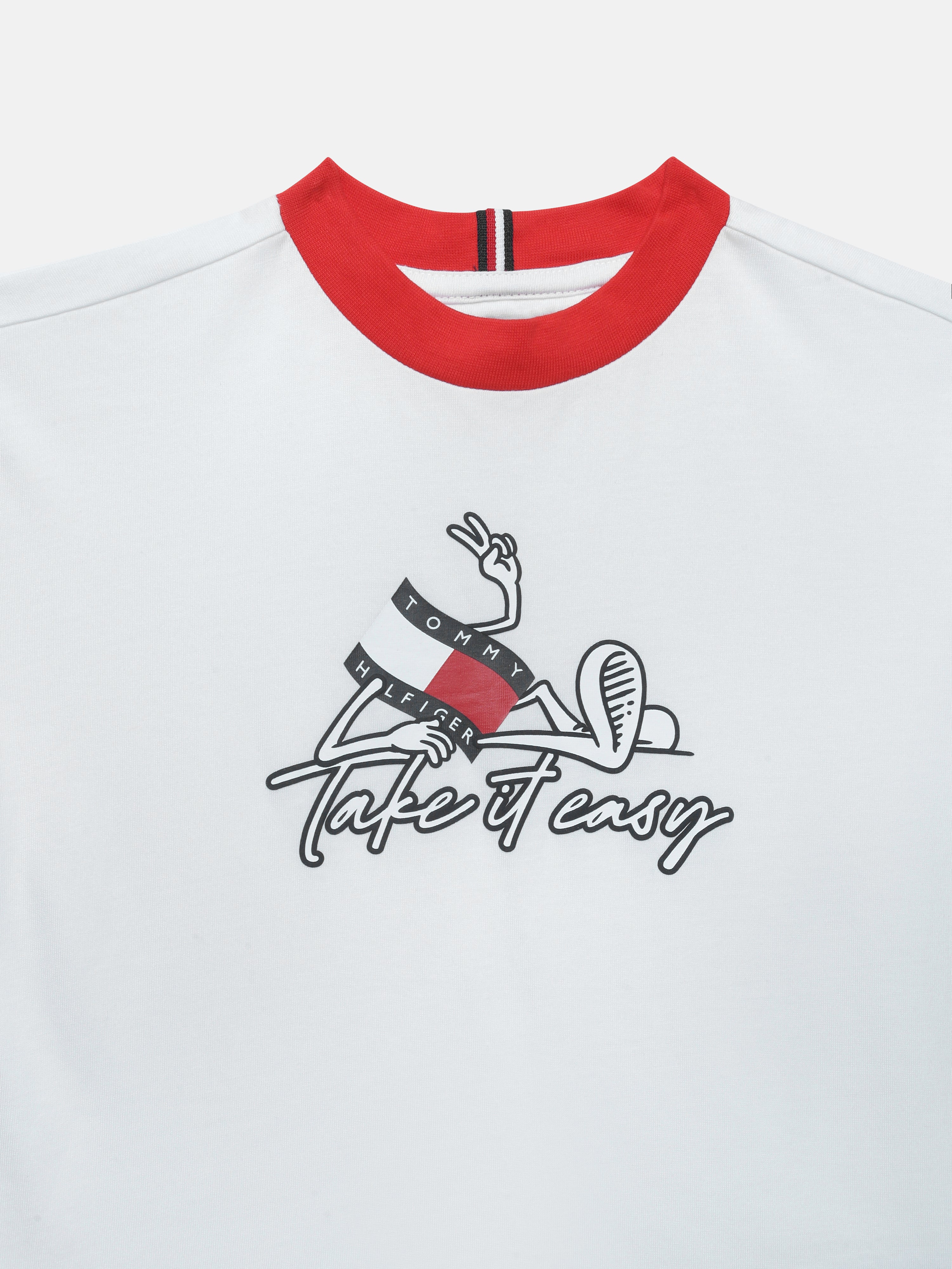 Boys White Graphic Cotton Crew Neck Knit Top Regular Fit