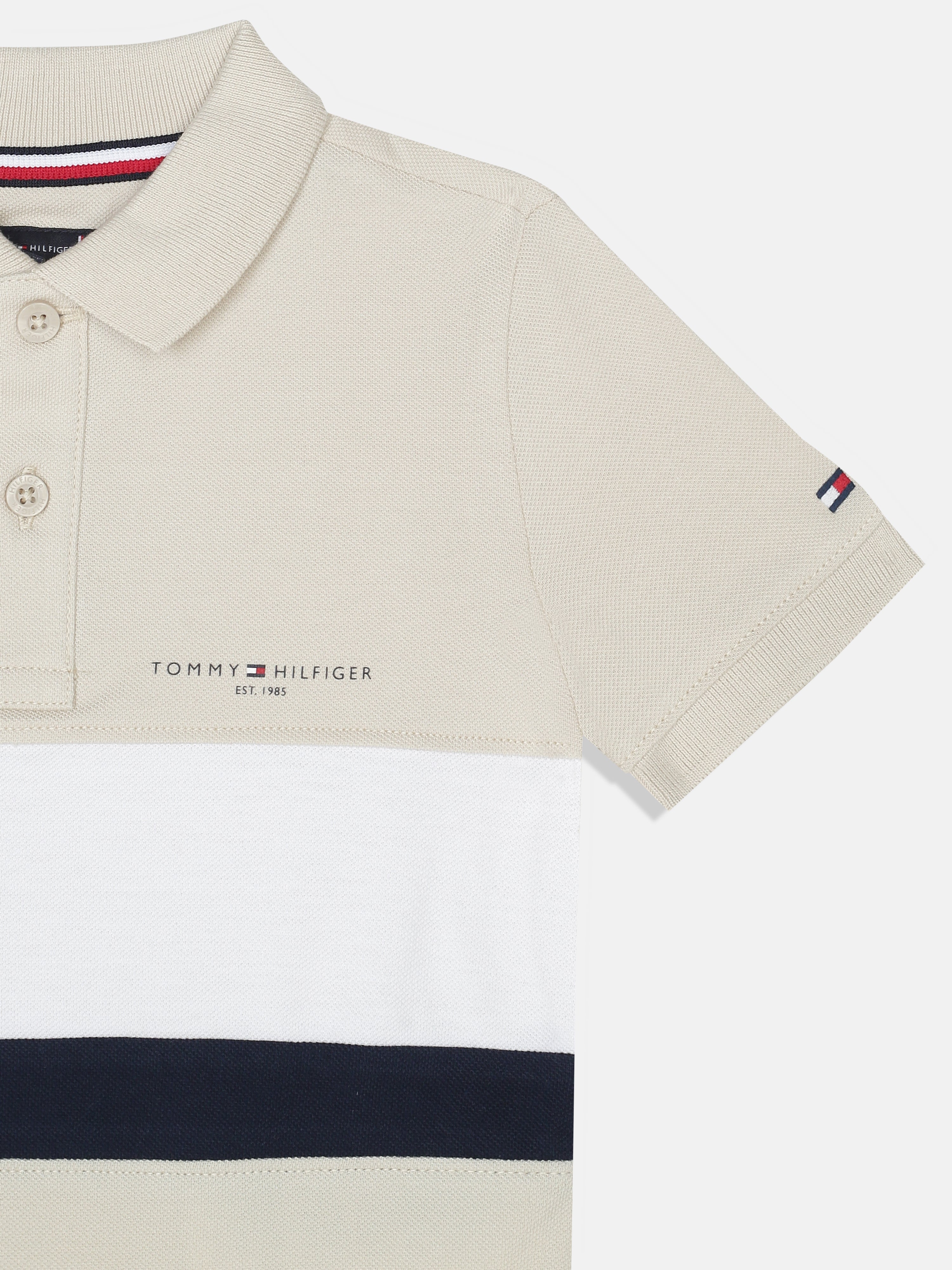 Boys Beige Colorblock Cotton Polo Knit Top Regular Fit