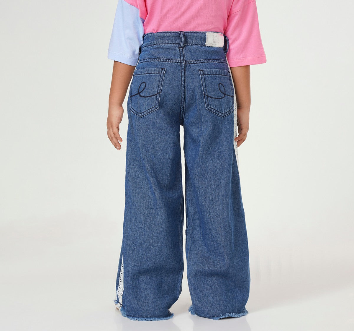 Wide Leg Fit with Cotton Tape Side Jeans Blue