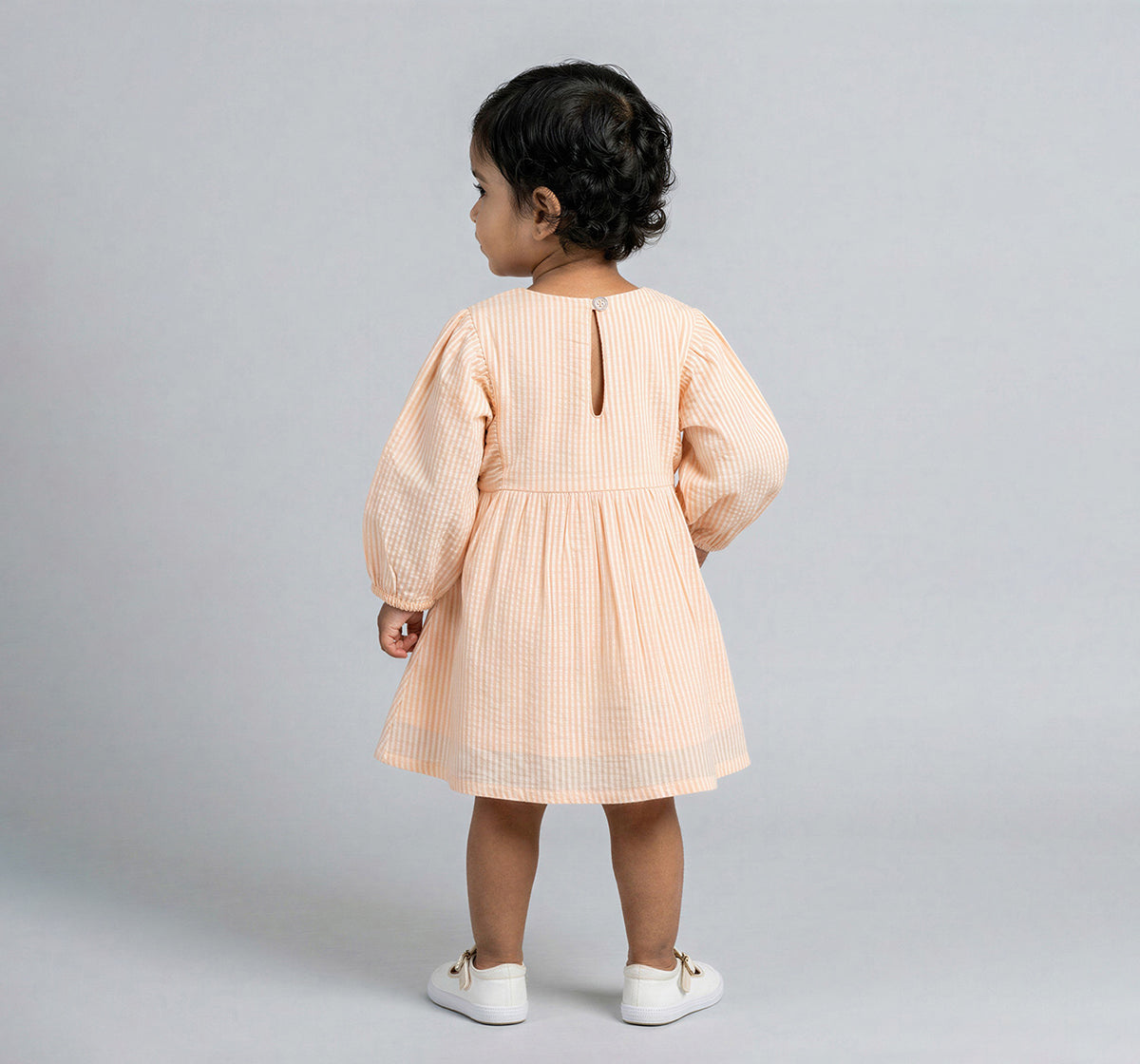 Seersucker Dress with Embroidery Peach