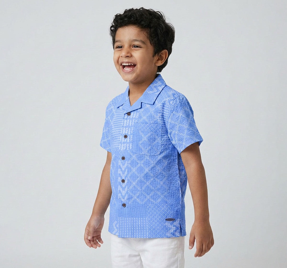 Aop Seersucker Half Sleeves Shirt Blue