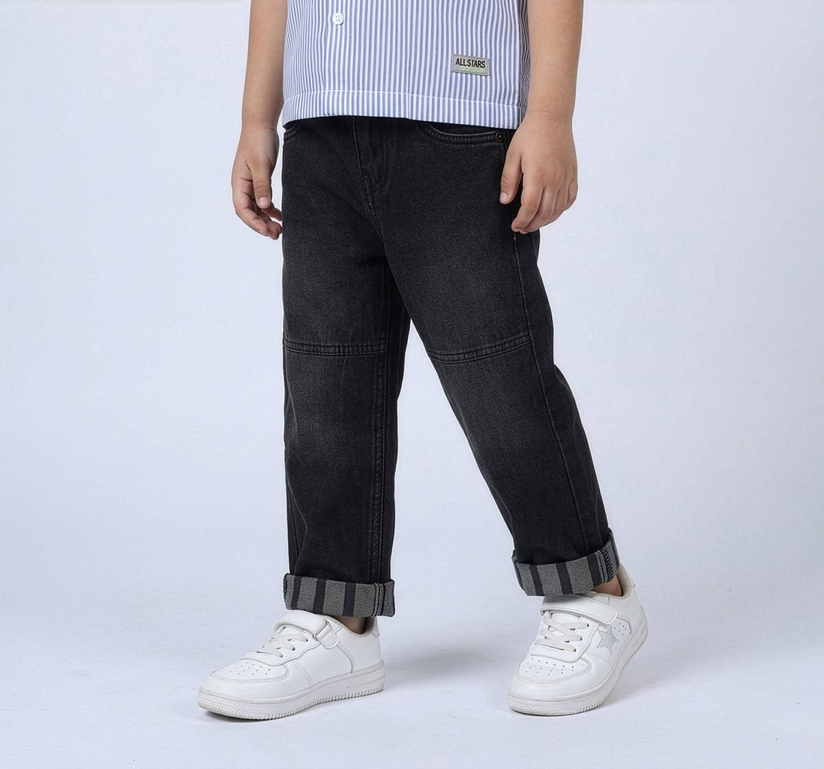 Denim Bottom with Print At Bottom Hem Black