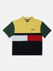 Girls Yellow Colorblock Regenerative Cotton Polo Knit Top