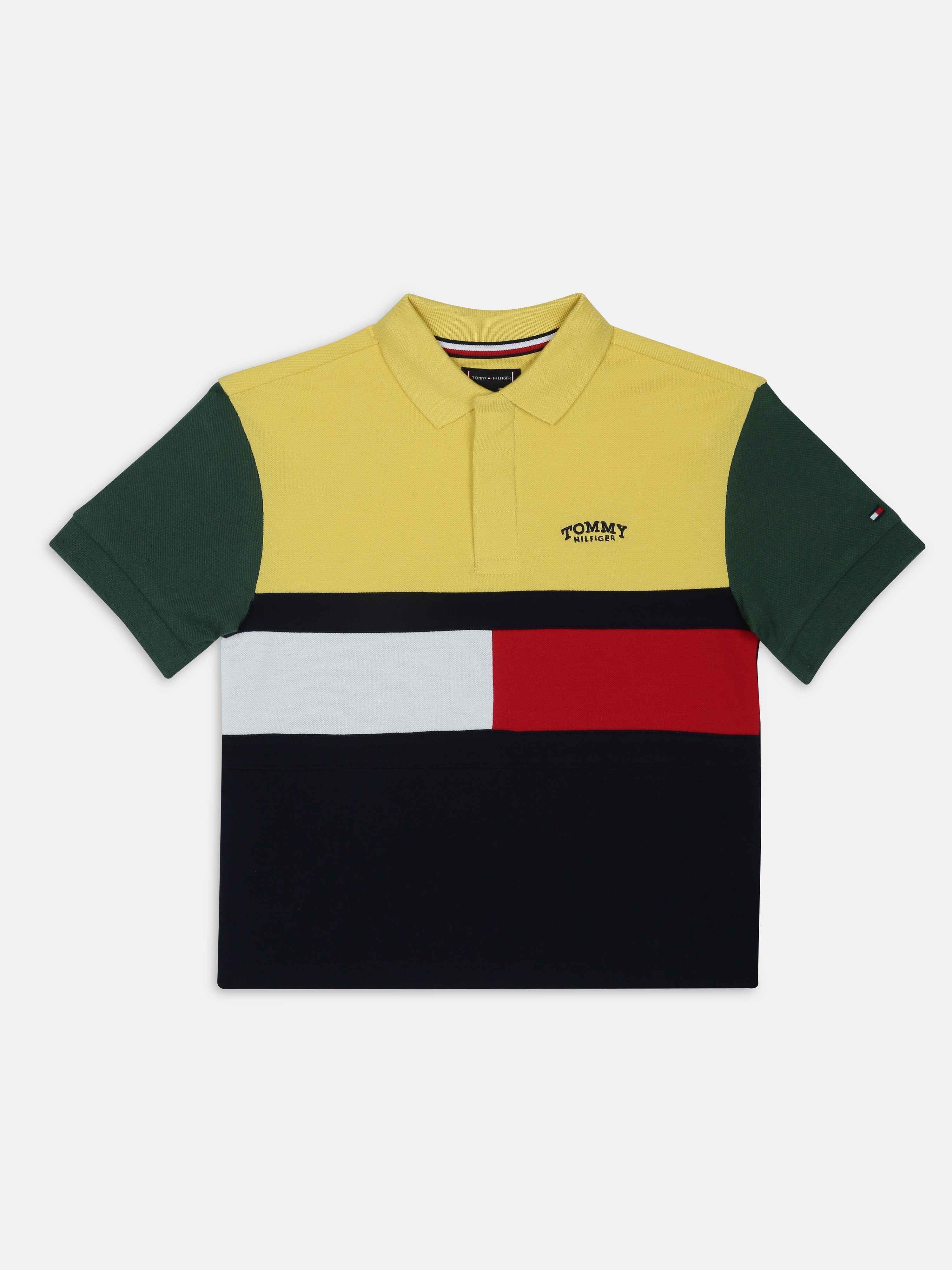 Boys Yellow Colorblock Polo Knit T-Shirt
