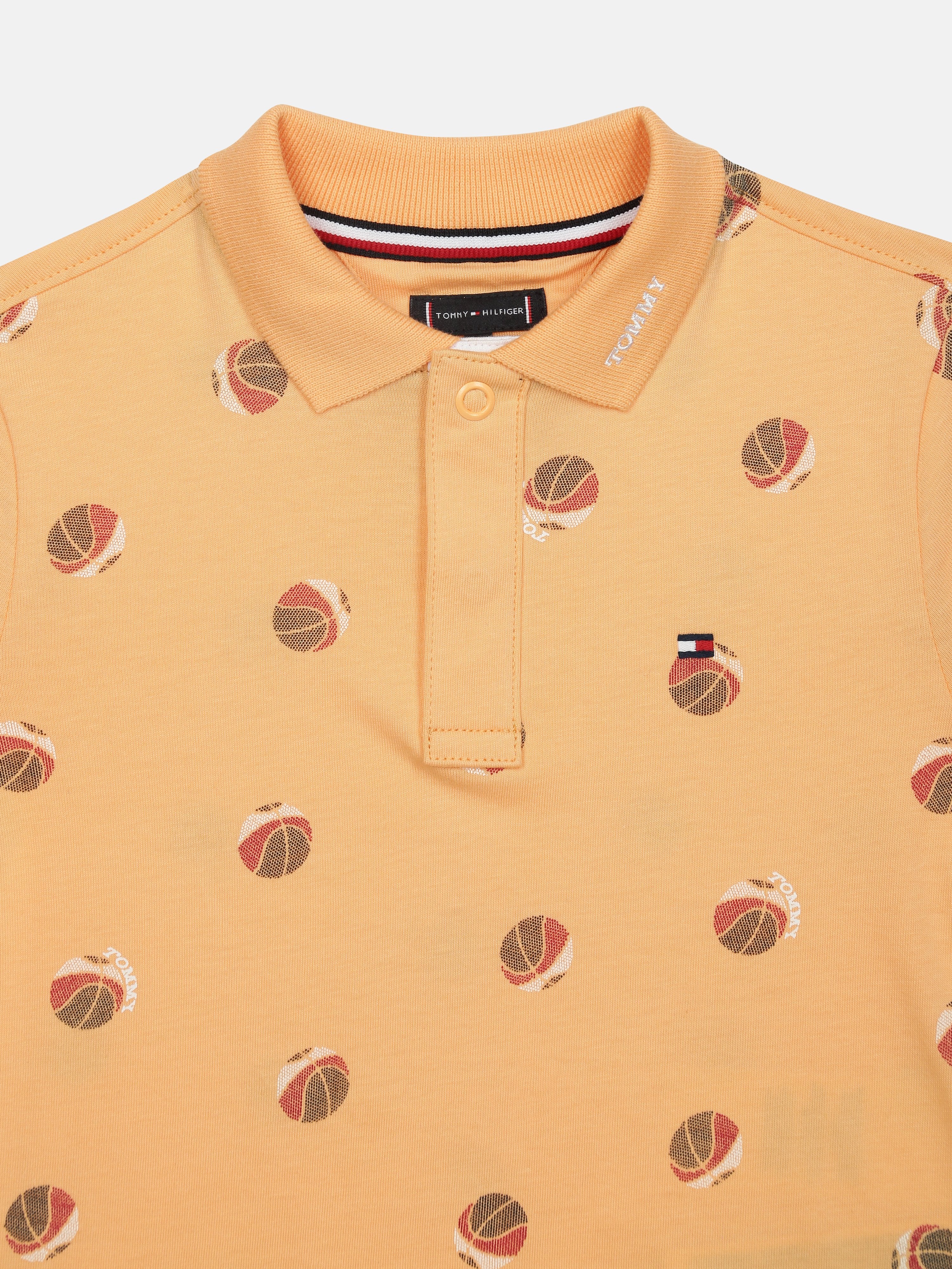 Boys Orange Printed Polo Collar Knit T-Shirt