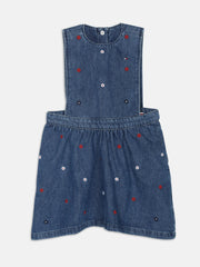 Girls Blue Printed Sleeveless A-Line Dress