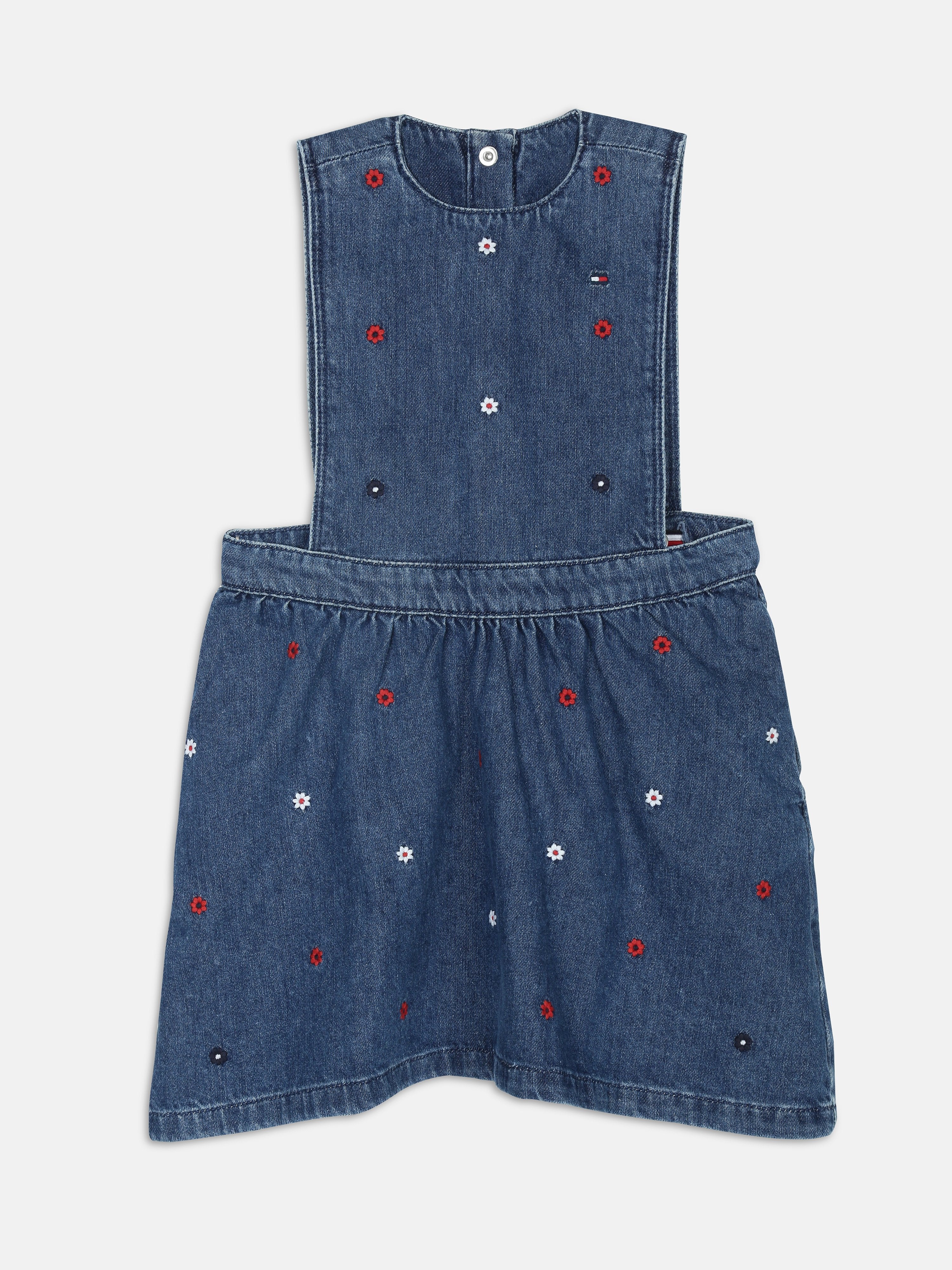 Girls Blue Printed Sleeveless A-Line Dress