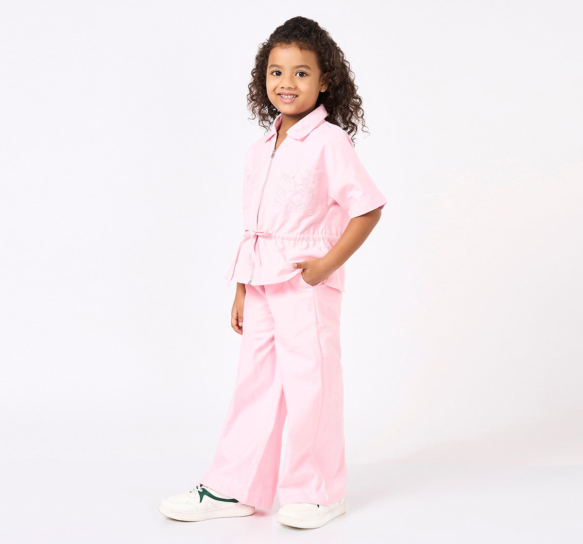 Collared Top with Pant Set Pink