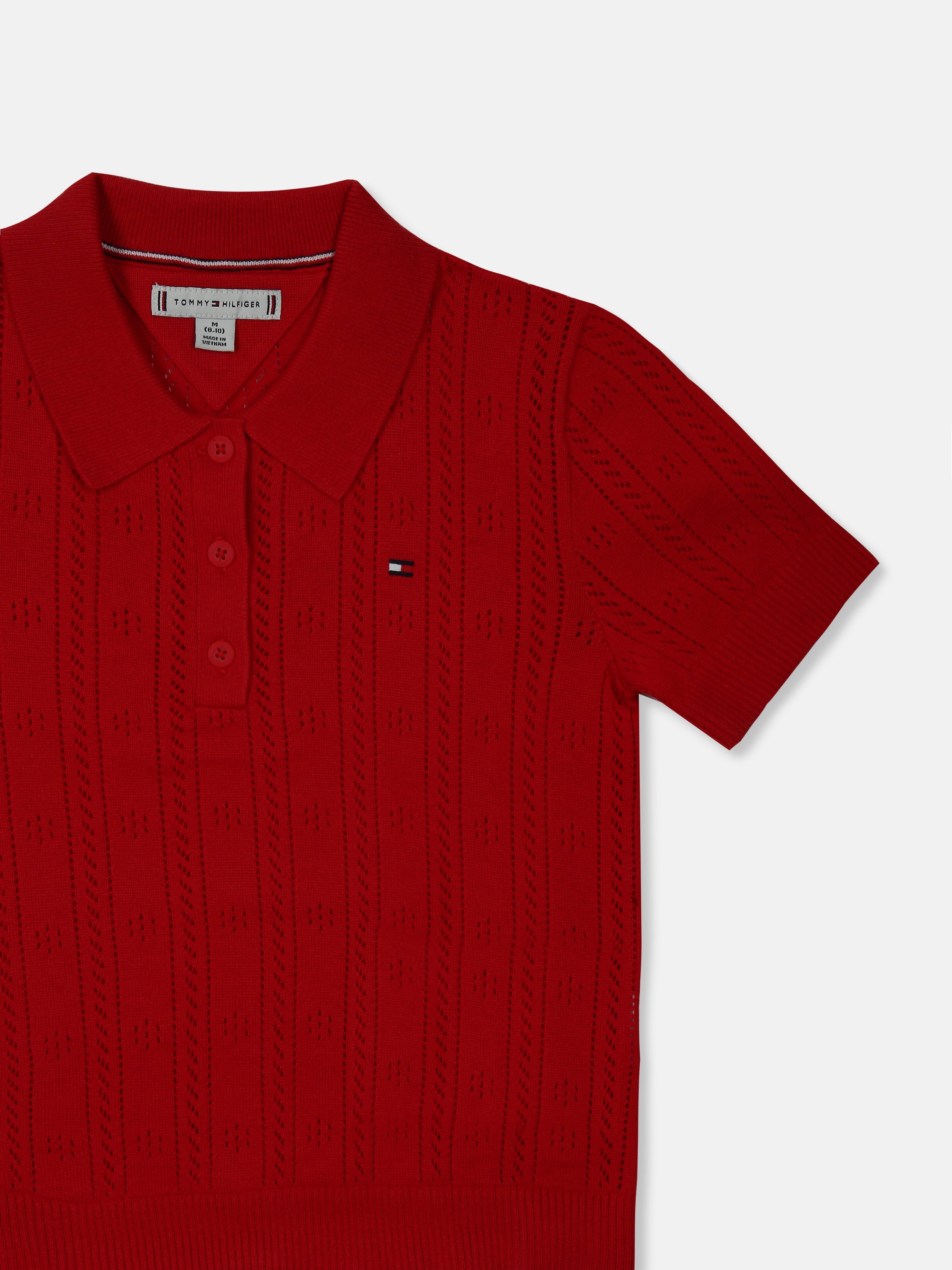 Pointelle Knit Sweater for Girls Red