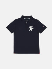 Boys Navy Logo Cotton Polo Knit Top Regular Fit