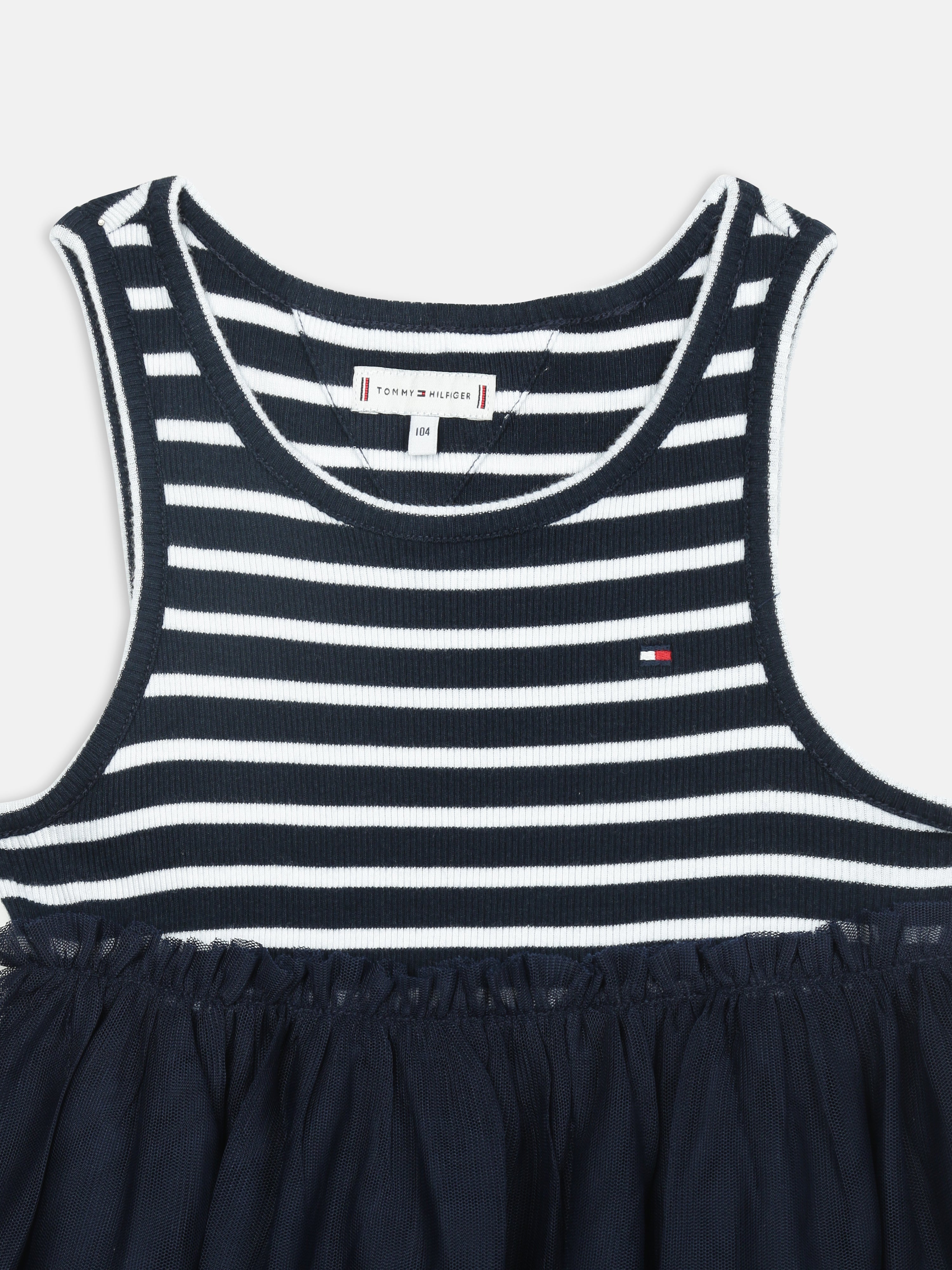 Girls Navy Striped Recycled Polyester Casual Dress