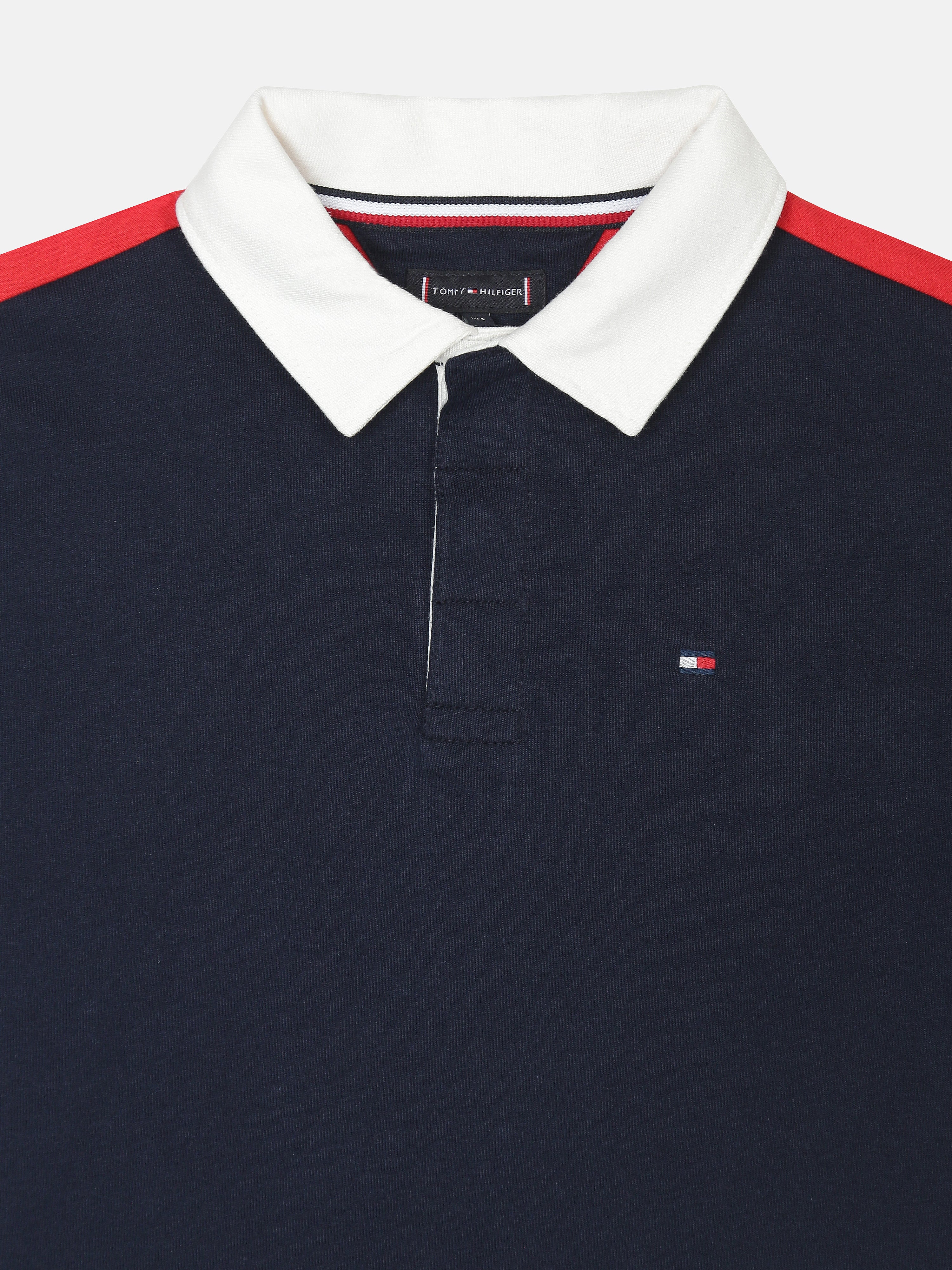 Boys Navy Colorblock Cotton Polo Knit Top