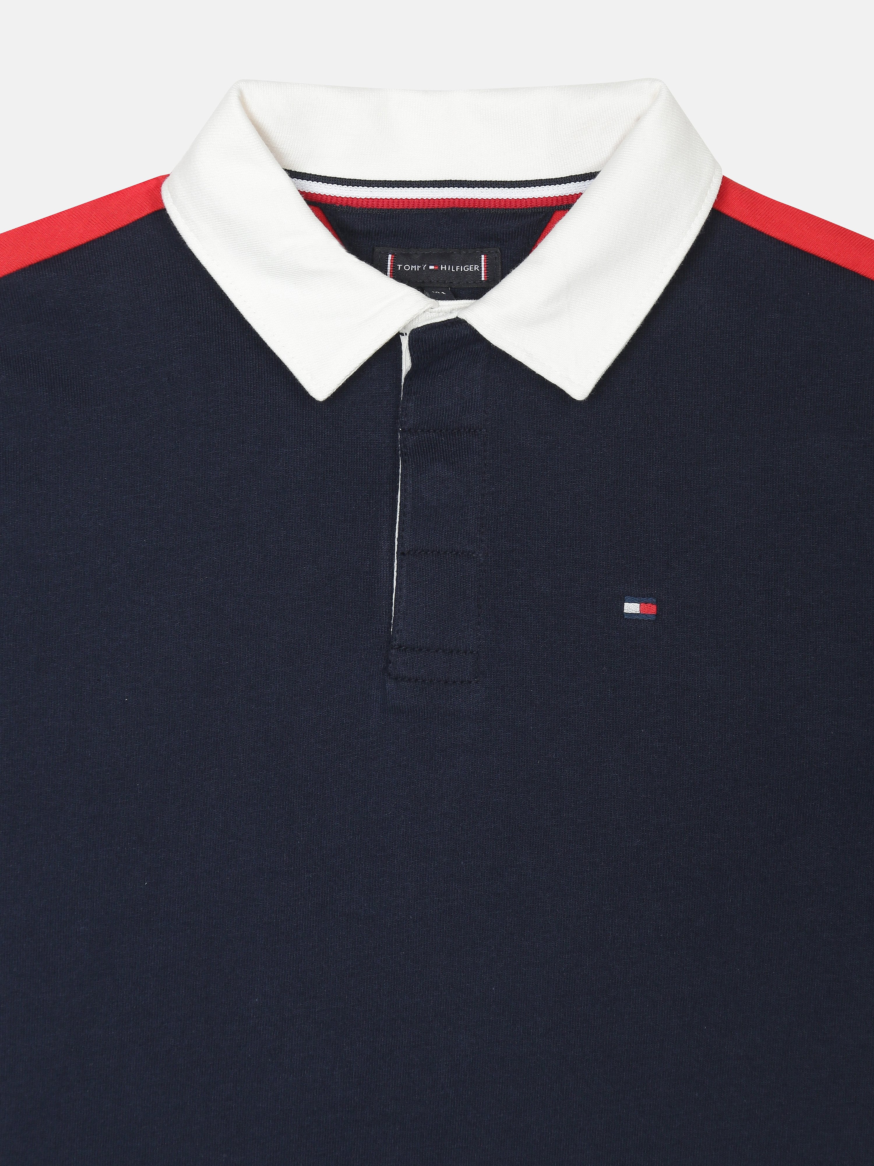 Boys Navy Colorblock Polo Collar Knit T-Shirt