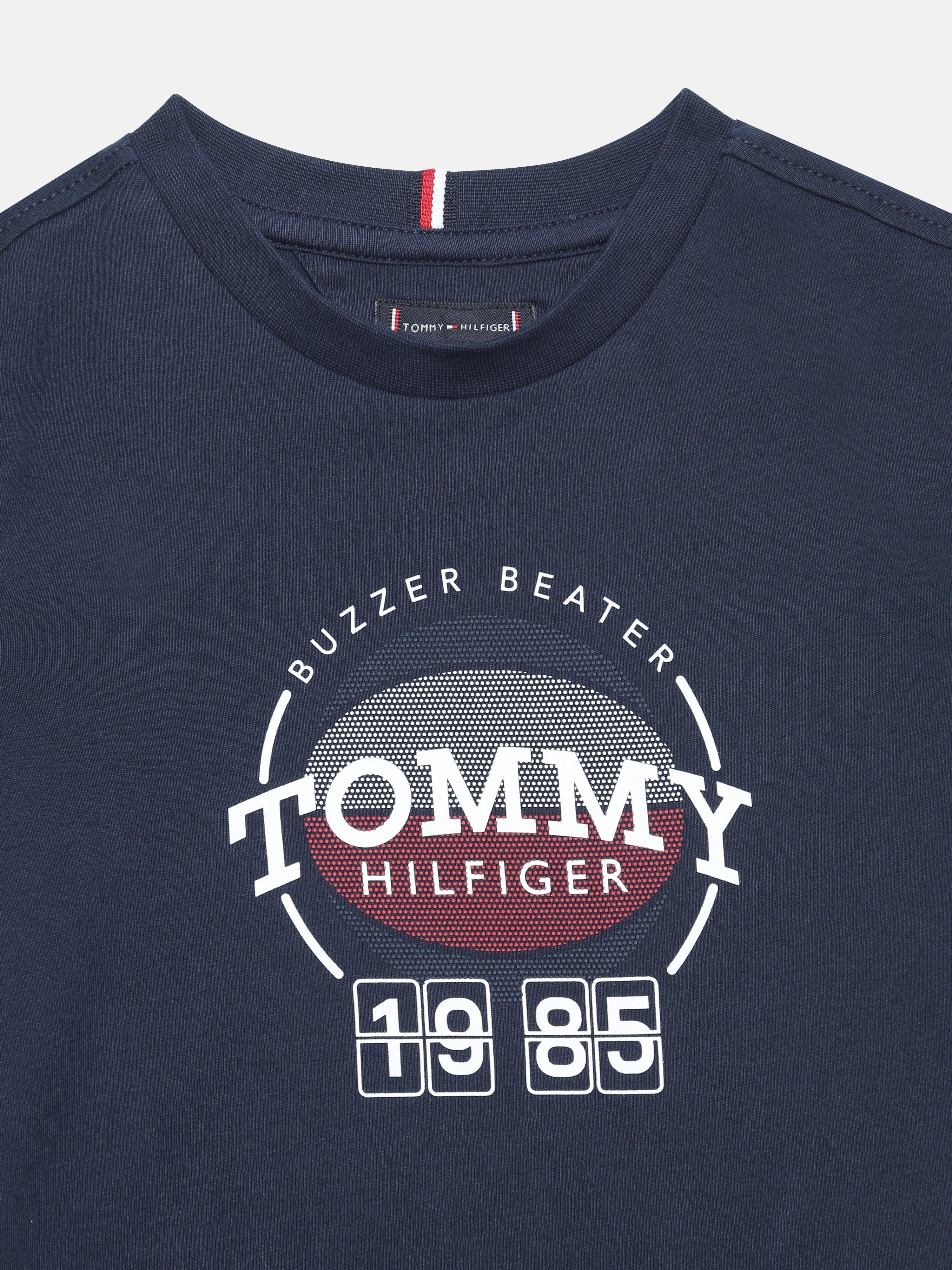 Boys Navy Graphic Cotton Crew Neck Knit Top Regular Fit