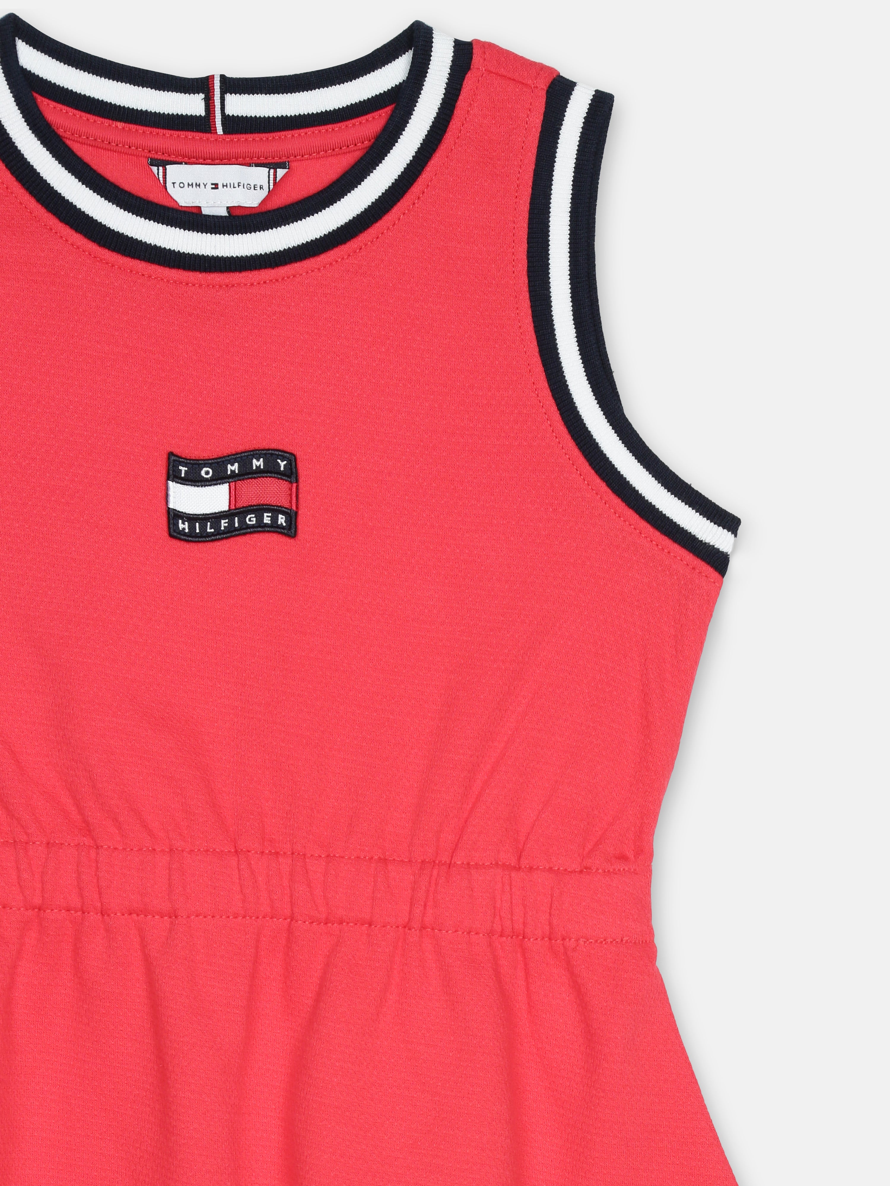 Girls Red Sleeveless Skater Dress with Crew Neck