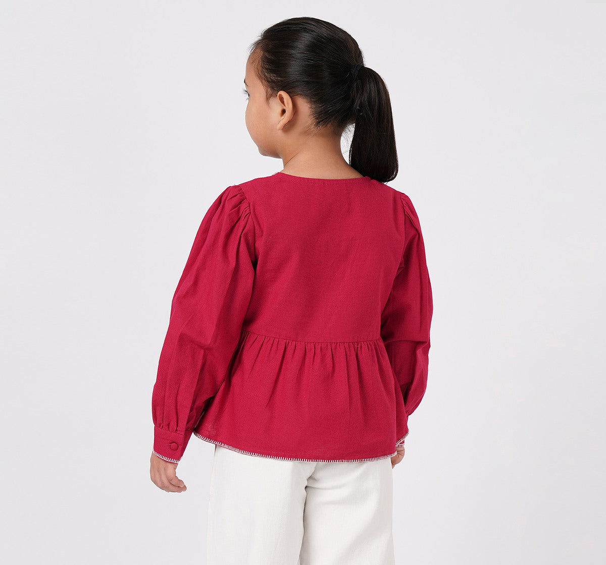 Top with Embroidery and Stitch Detail Burgundy