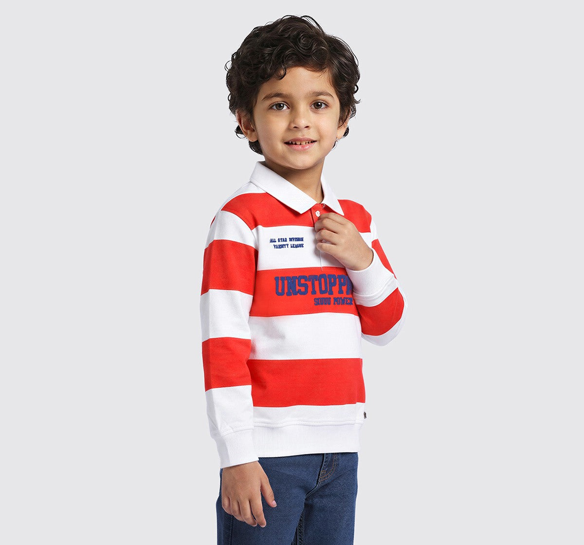 Striped Polo Neck Sweatshirt Red