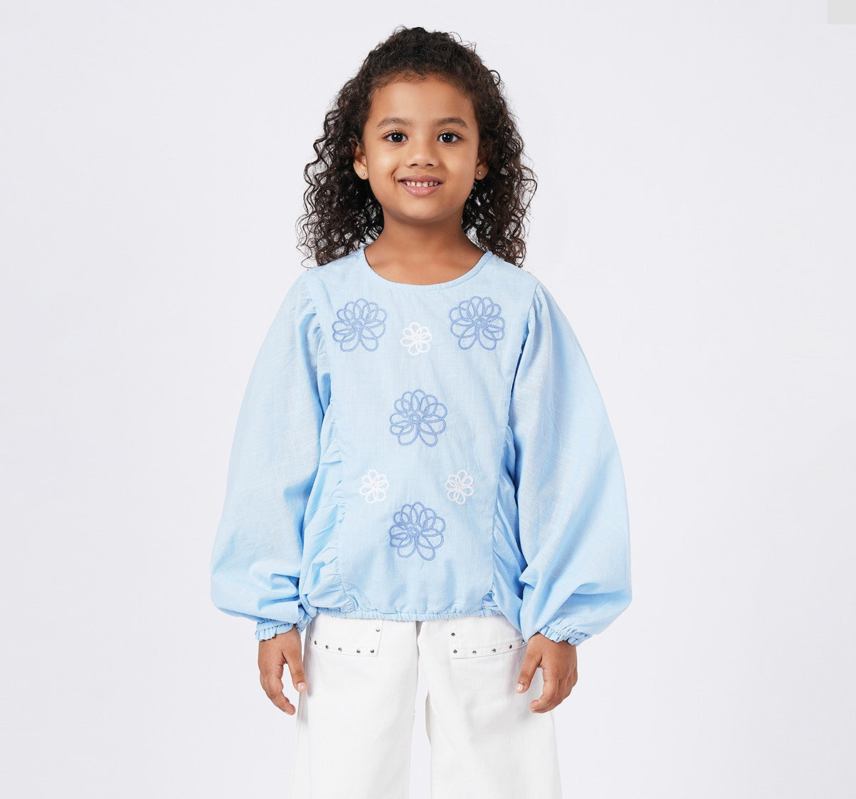Slub Top with Embroidery Blue