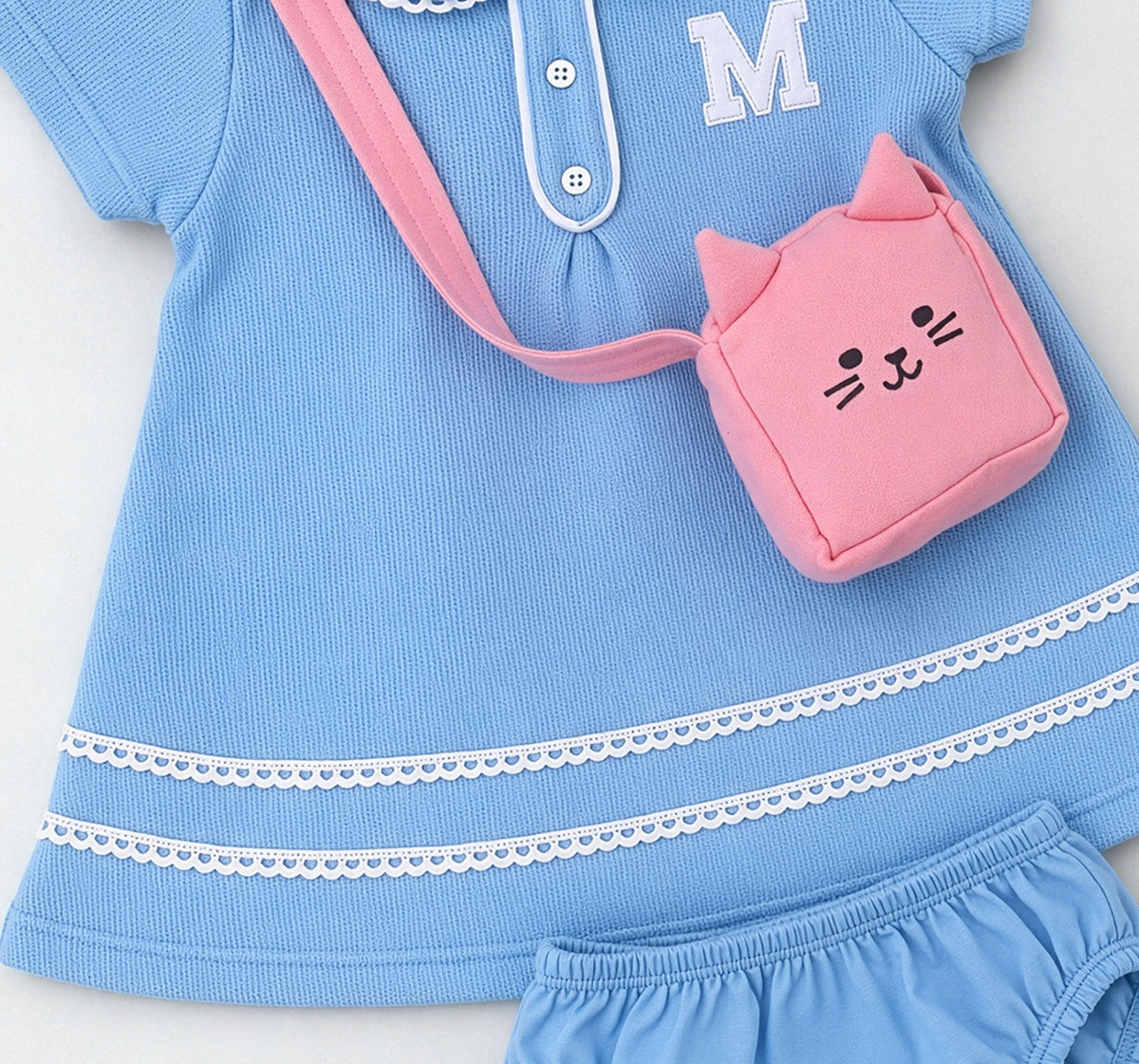Pique Dress with Character Bag Blue