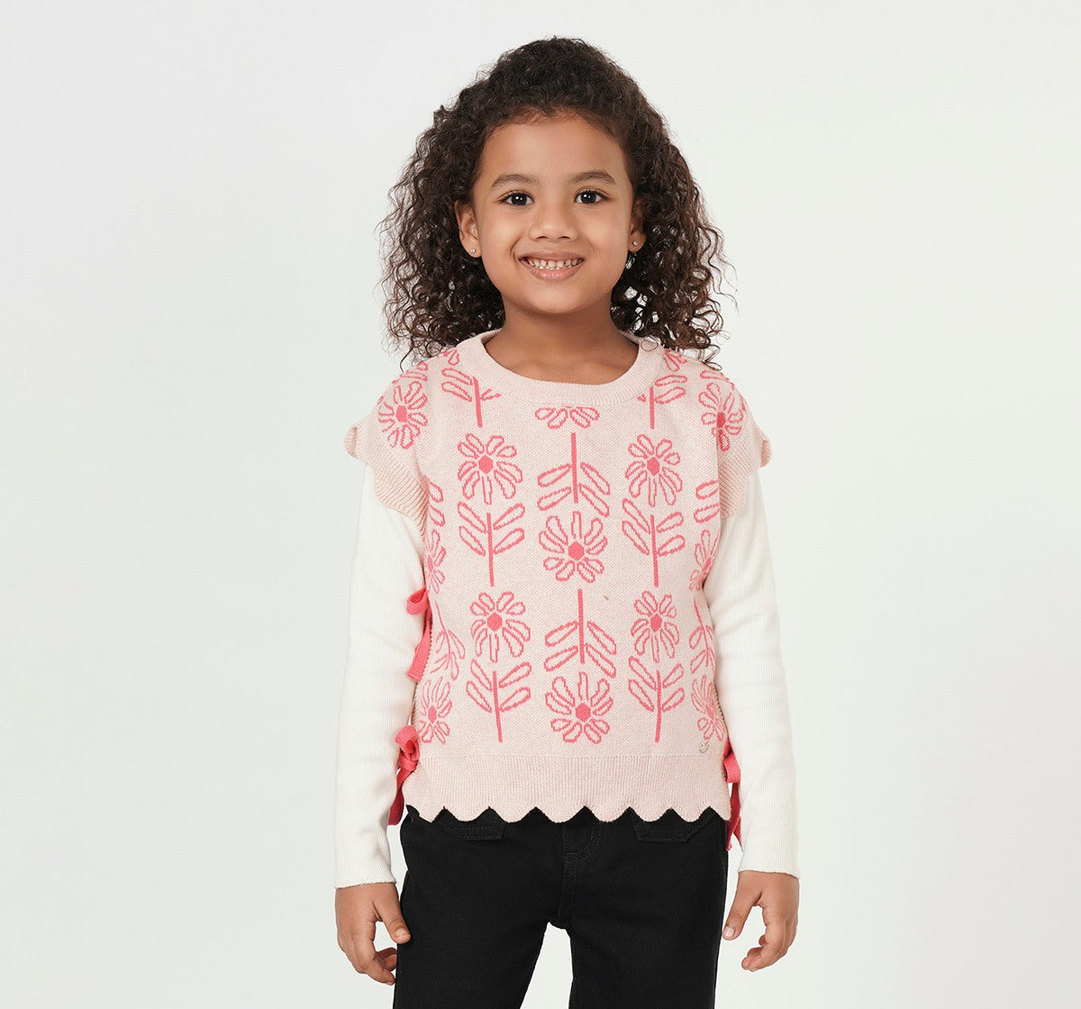 Scallop Sweater with Rib T Shirt Coral