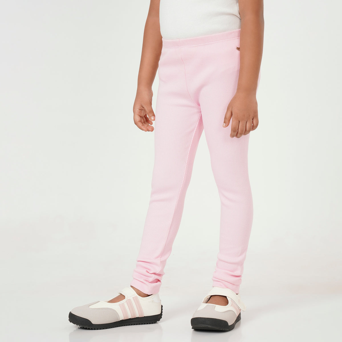 Girls Pink Soft Stretch Rib Leggings
