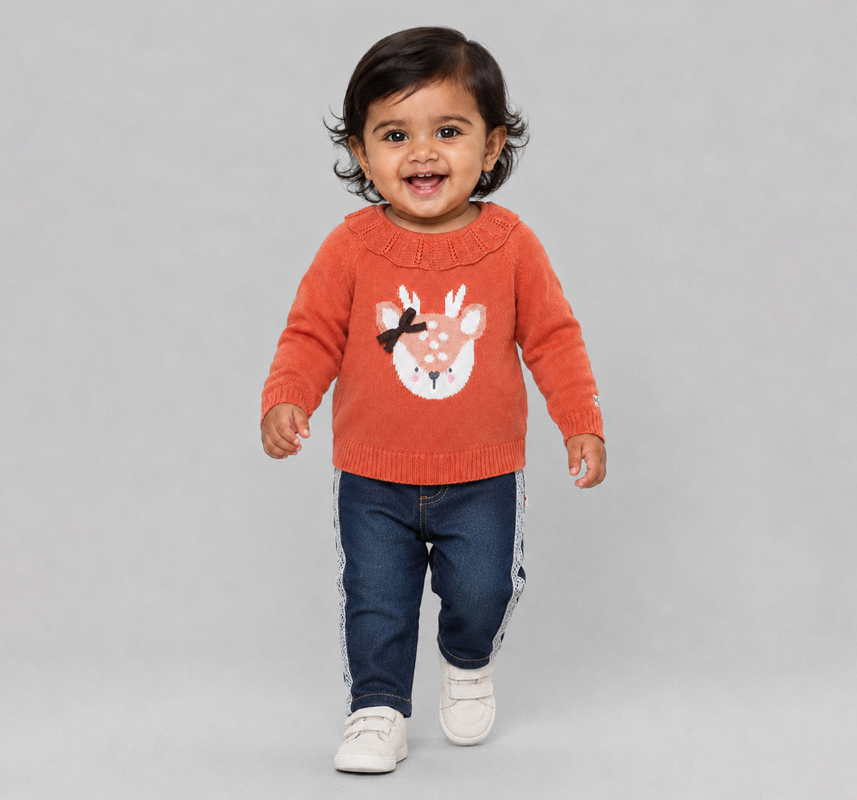 Sweater with Stylized Collar & Intarsia Orange
