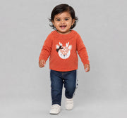Sweater with Stylized Collar & Intarsia Orange