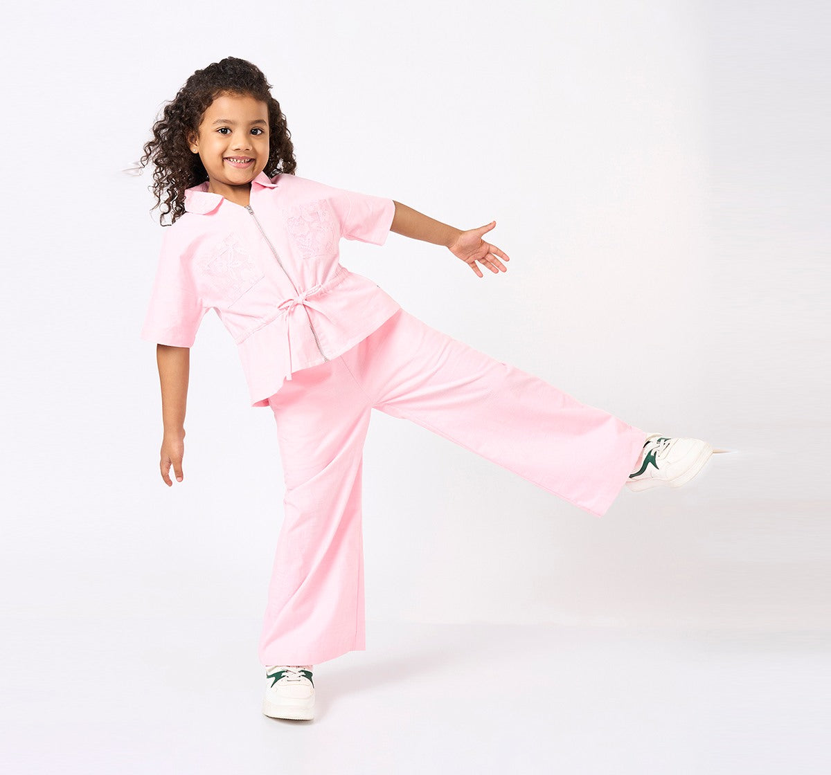 Collared Top with Pant Set Pink