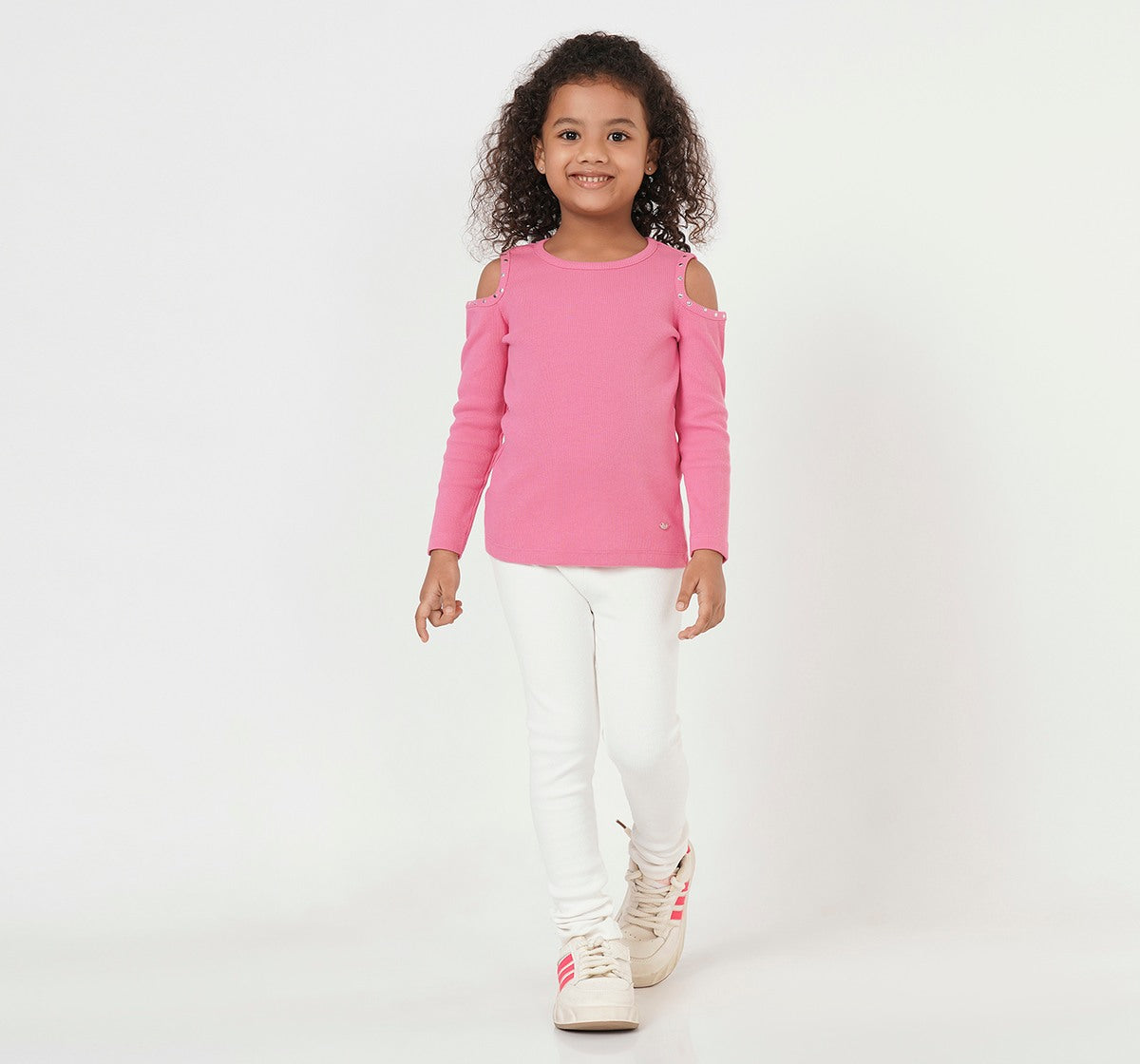 Cold Shoulder Rib T Shirt Pink