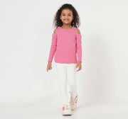 Cold Shoulder Rib T Shirt Pink