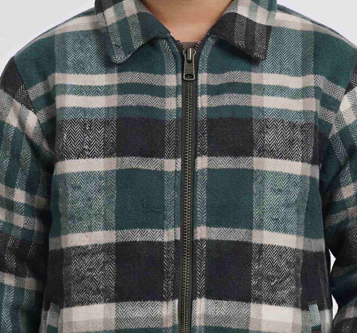 Yarn Dyed Checks Puffer Jacket Green