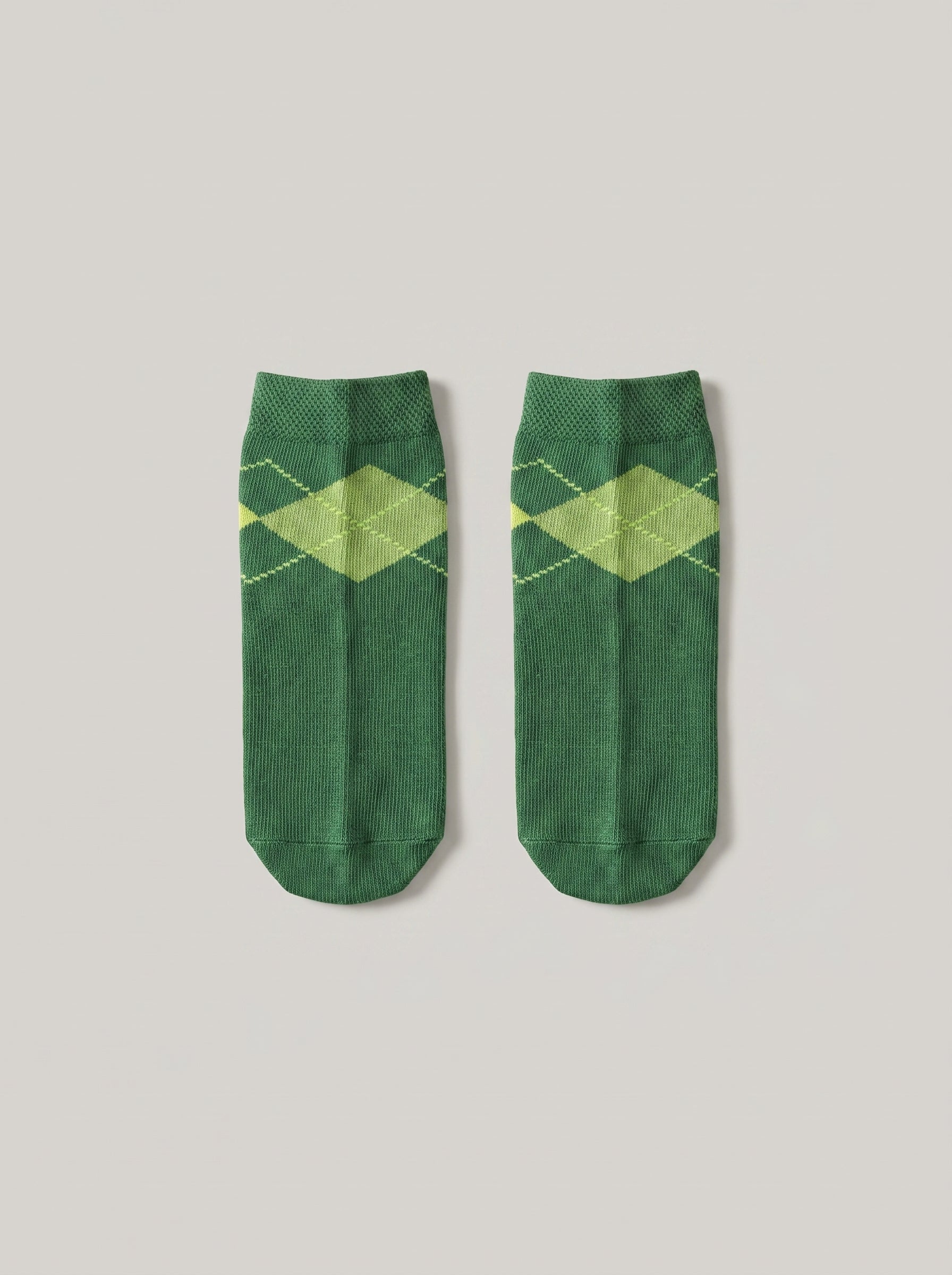 Unisex Green Argyle Cotton Ankle Socks