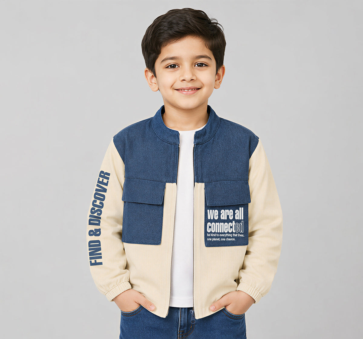 Denim + Corduroy Mix and Match Jacket Beige