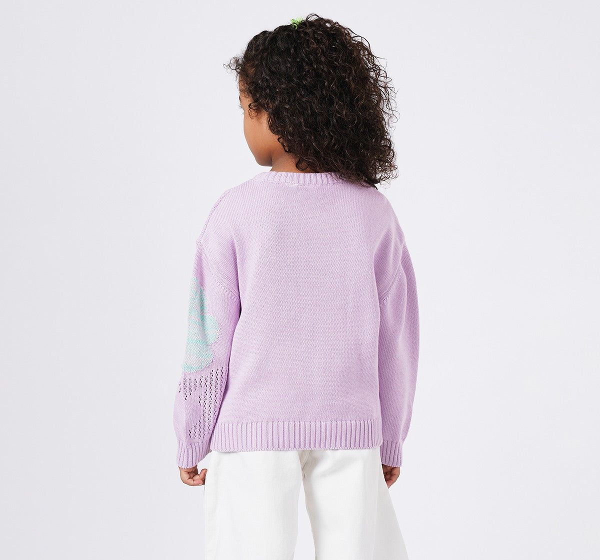 Sweater with Flower Motif & Mesh Detail Lilac